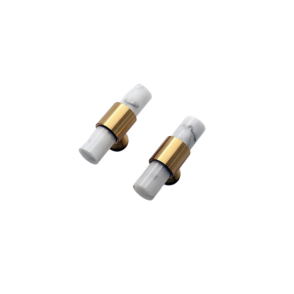 Brass Essence Karish marble and brass handles with brushed finish, featuring elegant design for luxury furniture.