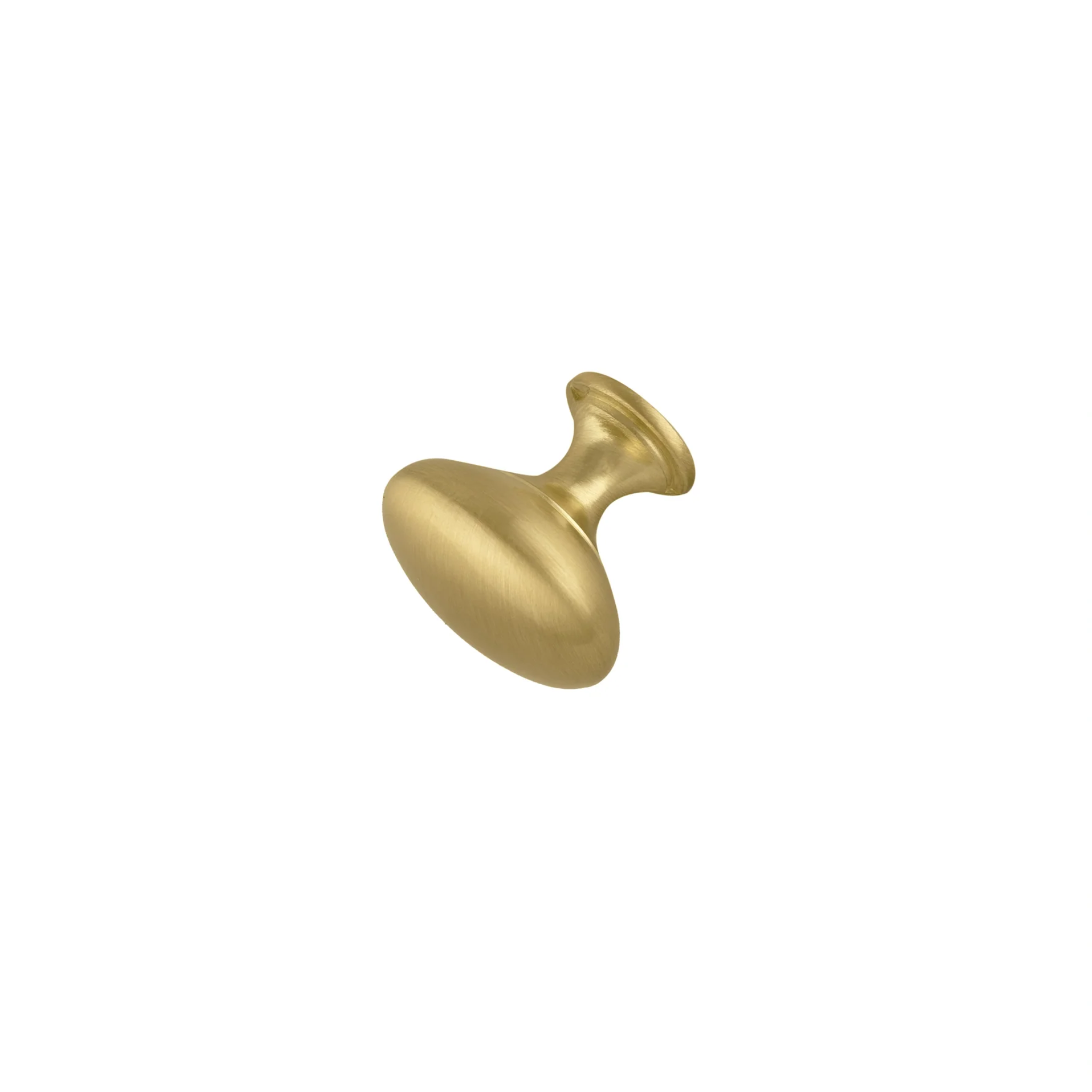 Oval zinc alloy cabinet knob by Brass Essence, showing a sleek, polished metal handle for furniture drawer or cabinet doors.