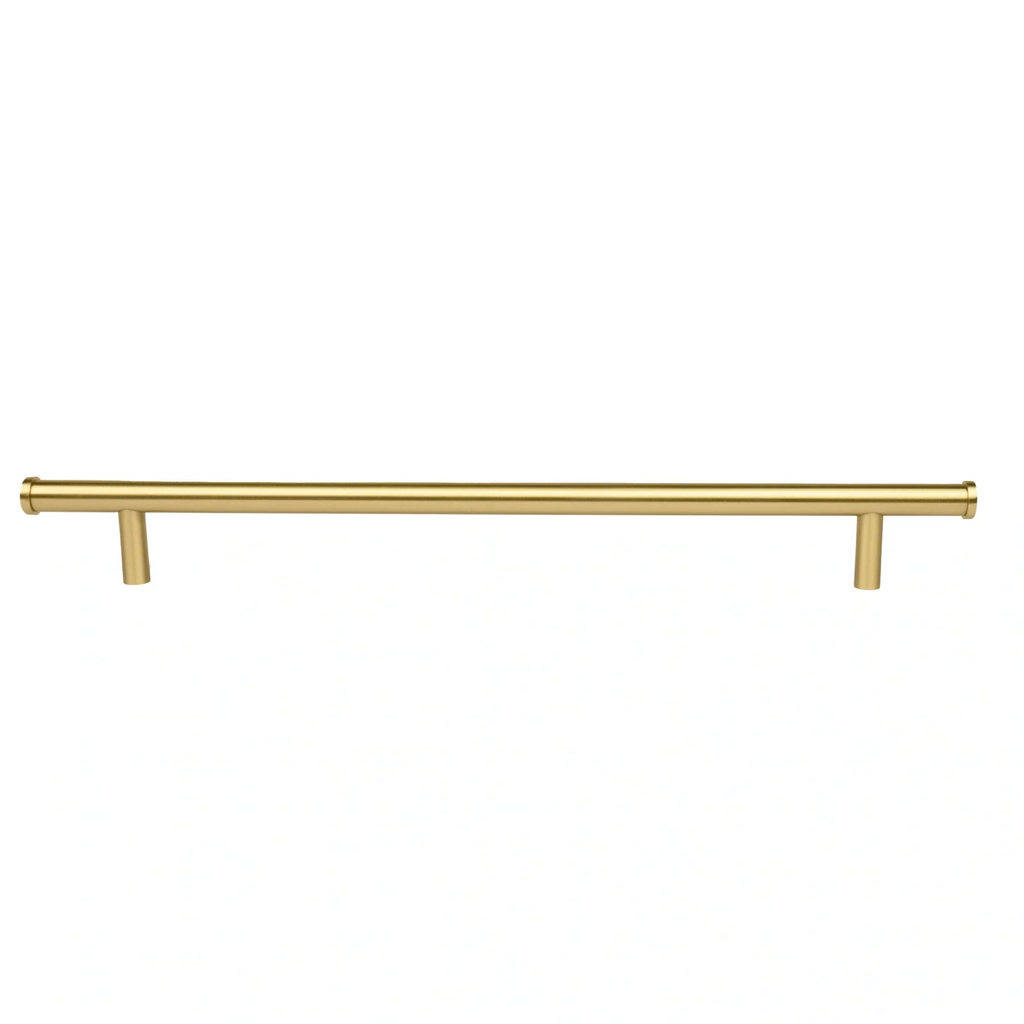 Brass Essence Euro Bar Solid Brass Cabinet Pull from collection, showing a sleek, polished brass handle on a cabinet.