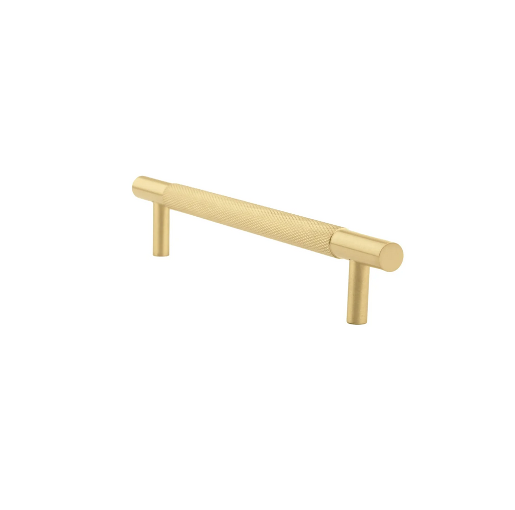 Brass essence Yashvite knurled brass cabinet handle from collection B-0060, showcasing textured grip and polished finish.