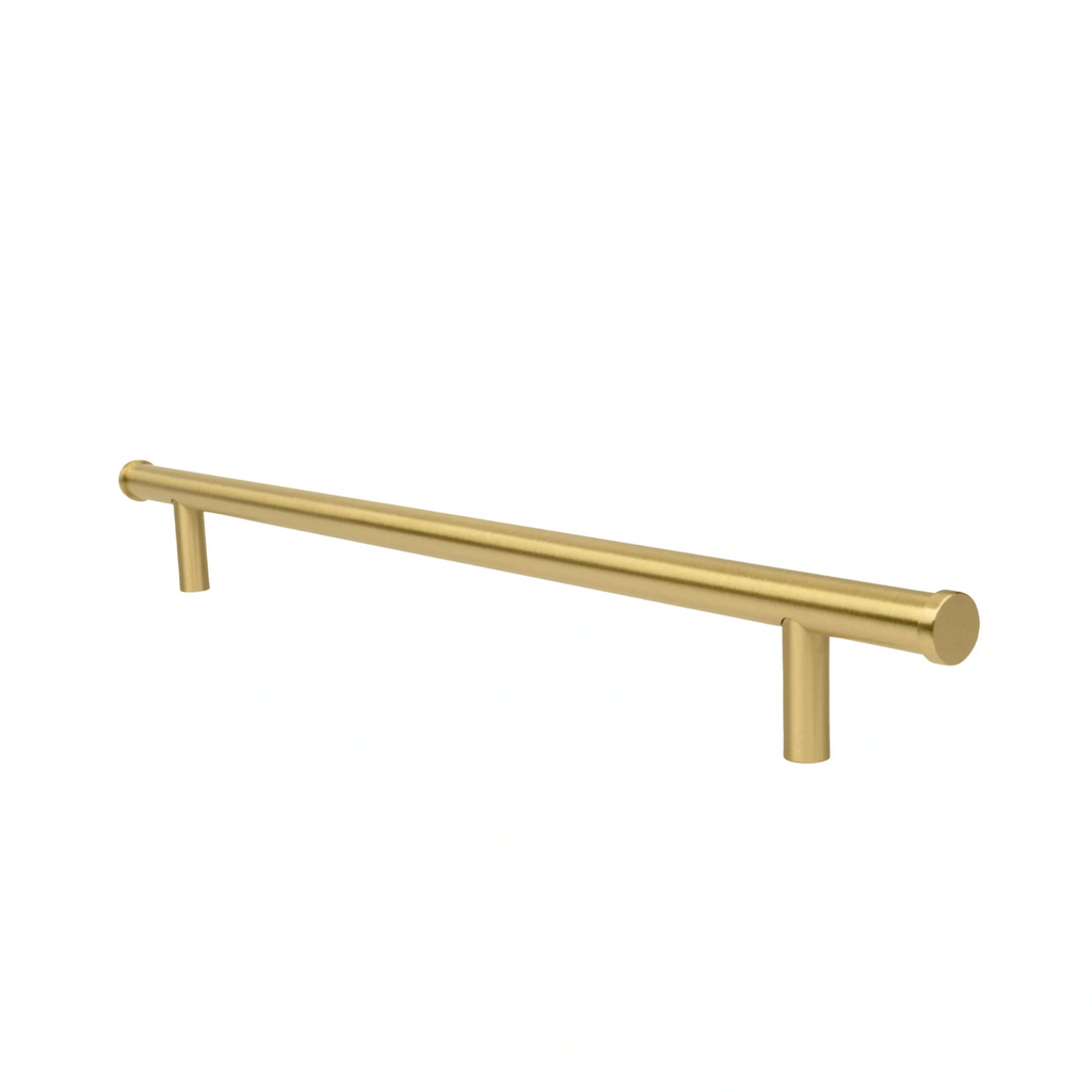 Euro Bar Solid Brass Cabinet Pull by Brass Essence, sleek and polished brass handle for cabinets and drawers.