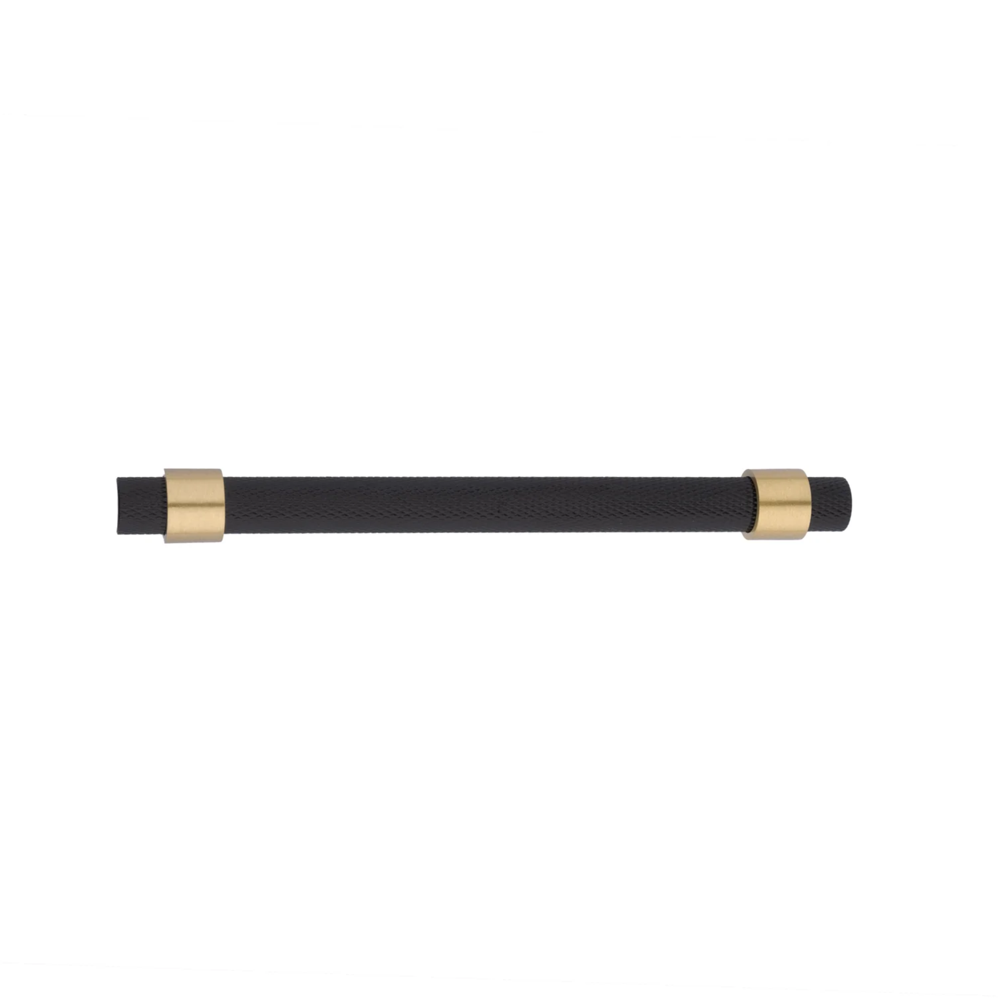 Knurled black and gold T-bar handle from Brass Essence collection, featuring textured grip and sleek metallic finish.