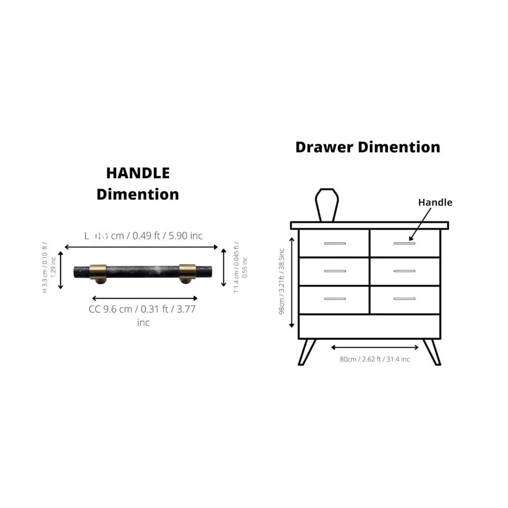 Brass Essence Karish marble and brass handles with a brushed finish, showcasing elegant, modern hardware for furniture or cabinets.