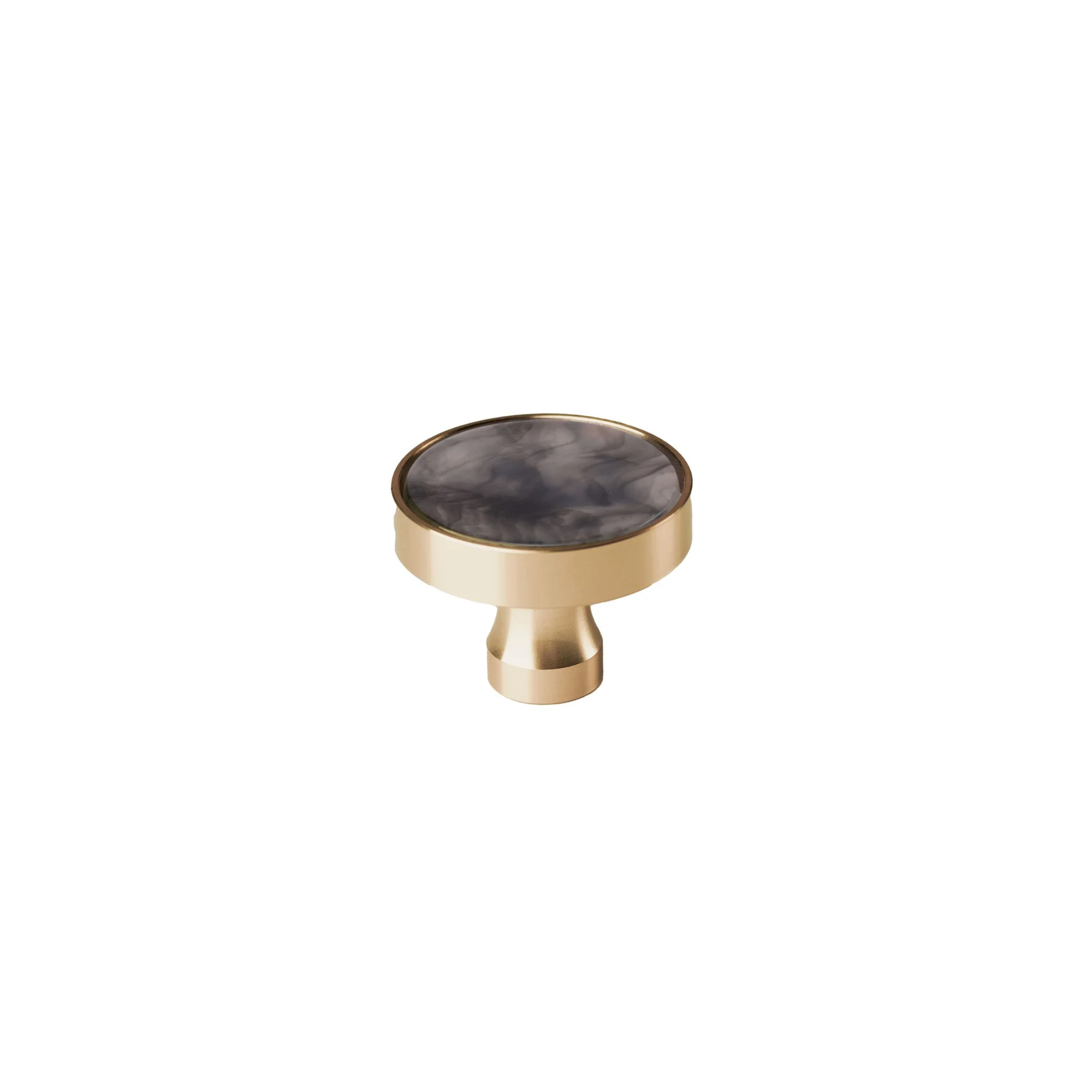 Acrylic and brass disc cabinet knob by Brass Essence, featuring a sleek round design with a polished brass finish.