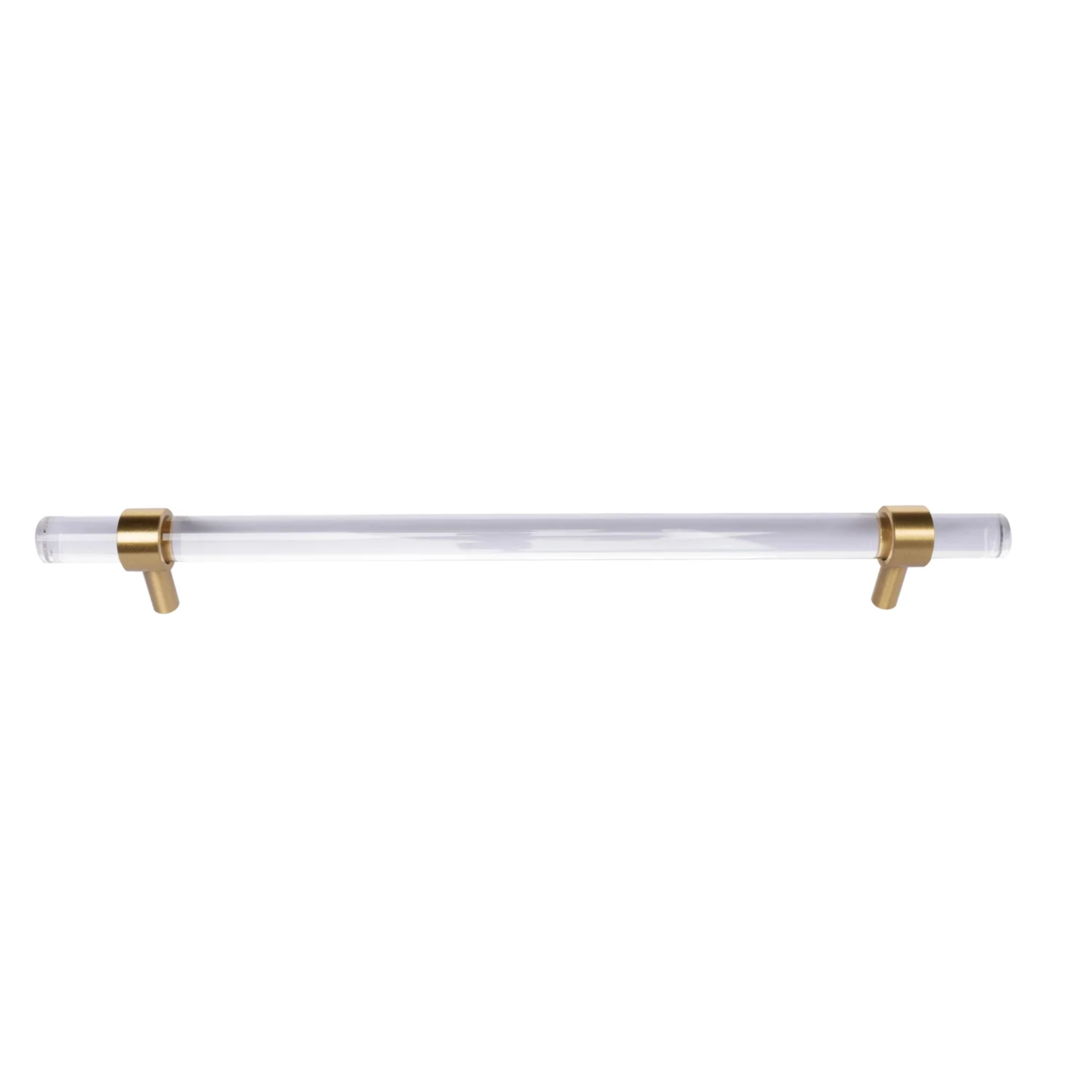 Clear acrylic and brass T-bar handle from Brass Essence collection, showcasing sleek modern design and high-quality materials.