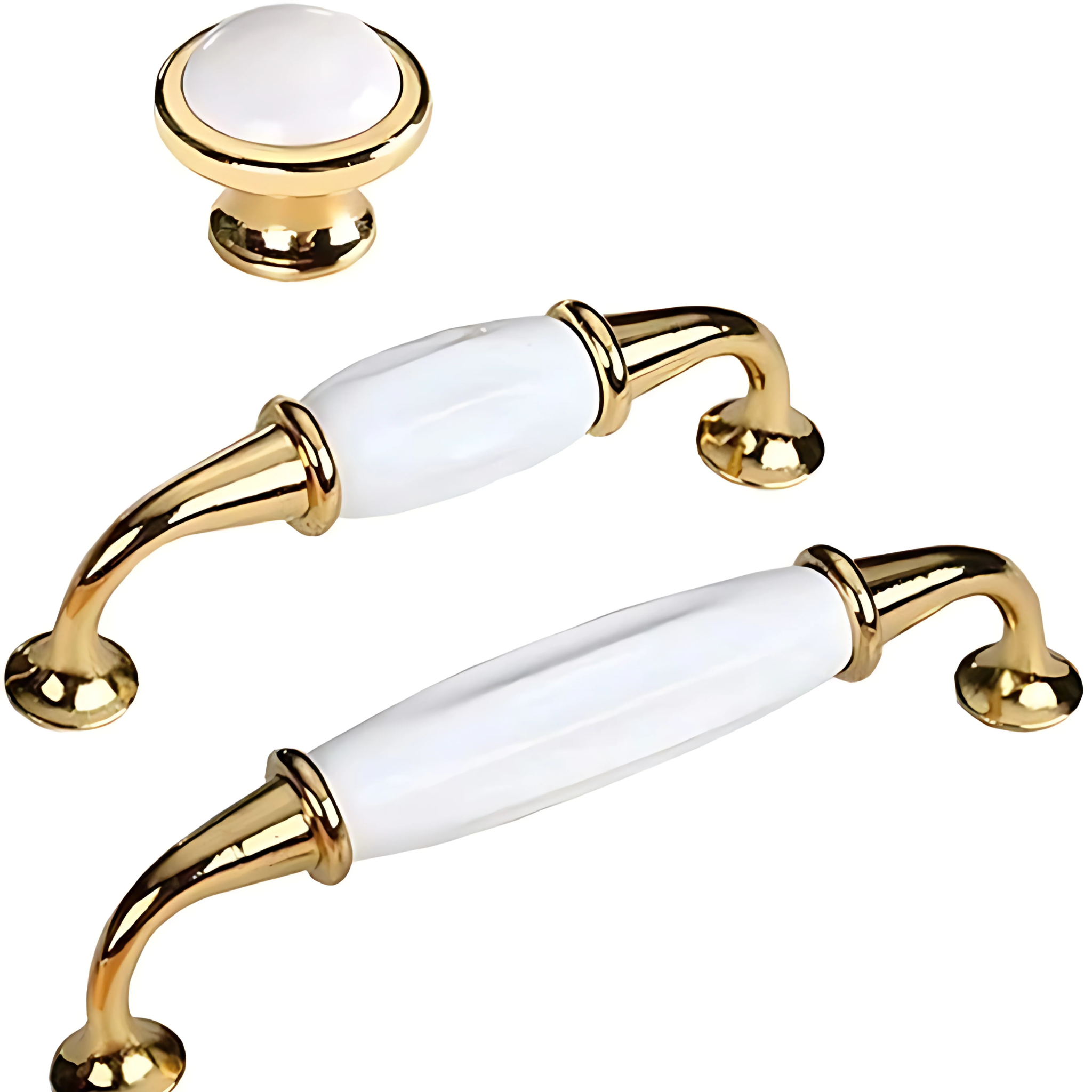 Polished ceramic and zinc cabinet pull by Brass Essence, CR 3030, showcasing a sleek, modern handle with a smooth finish.