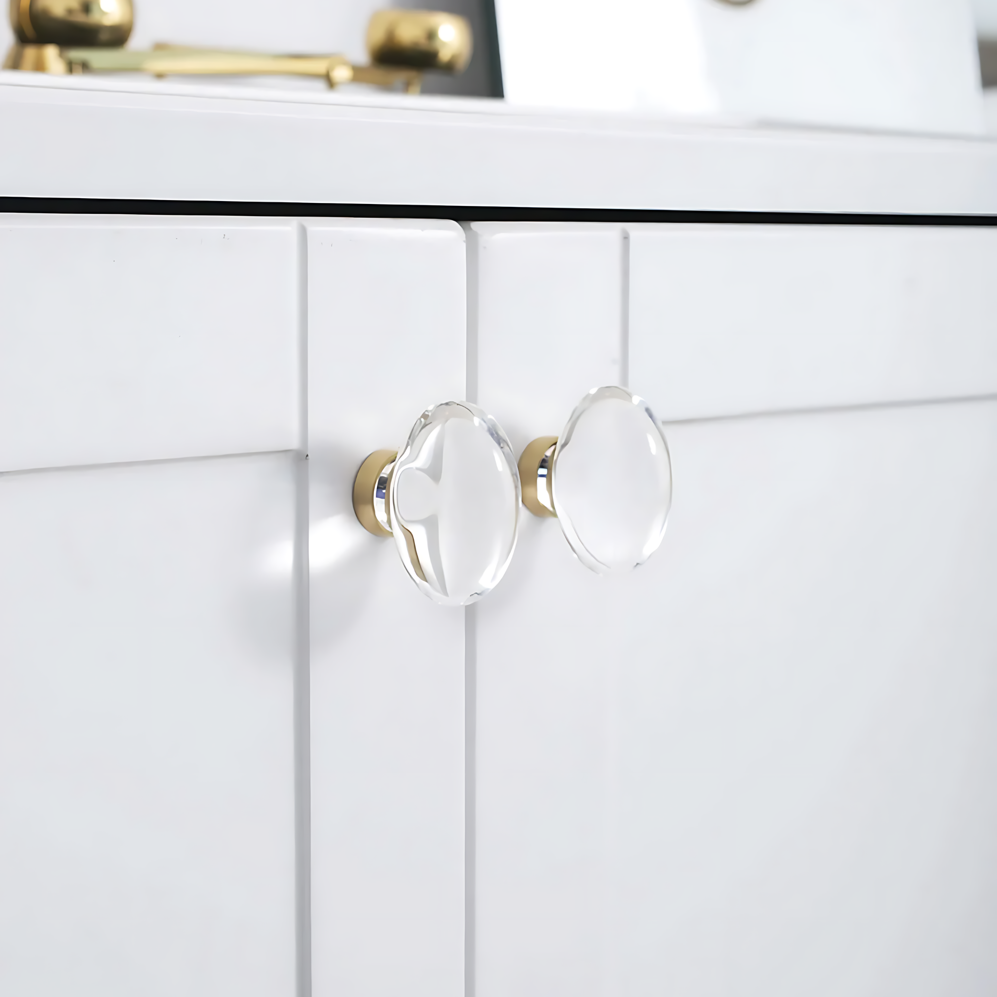 Elegant crystal glass with brushed brass handle from Brass Essence, showcasing a stylish and modern design.