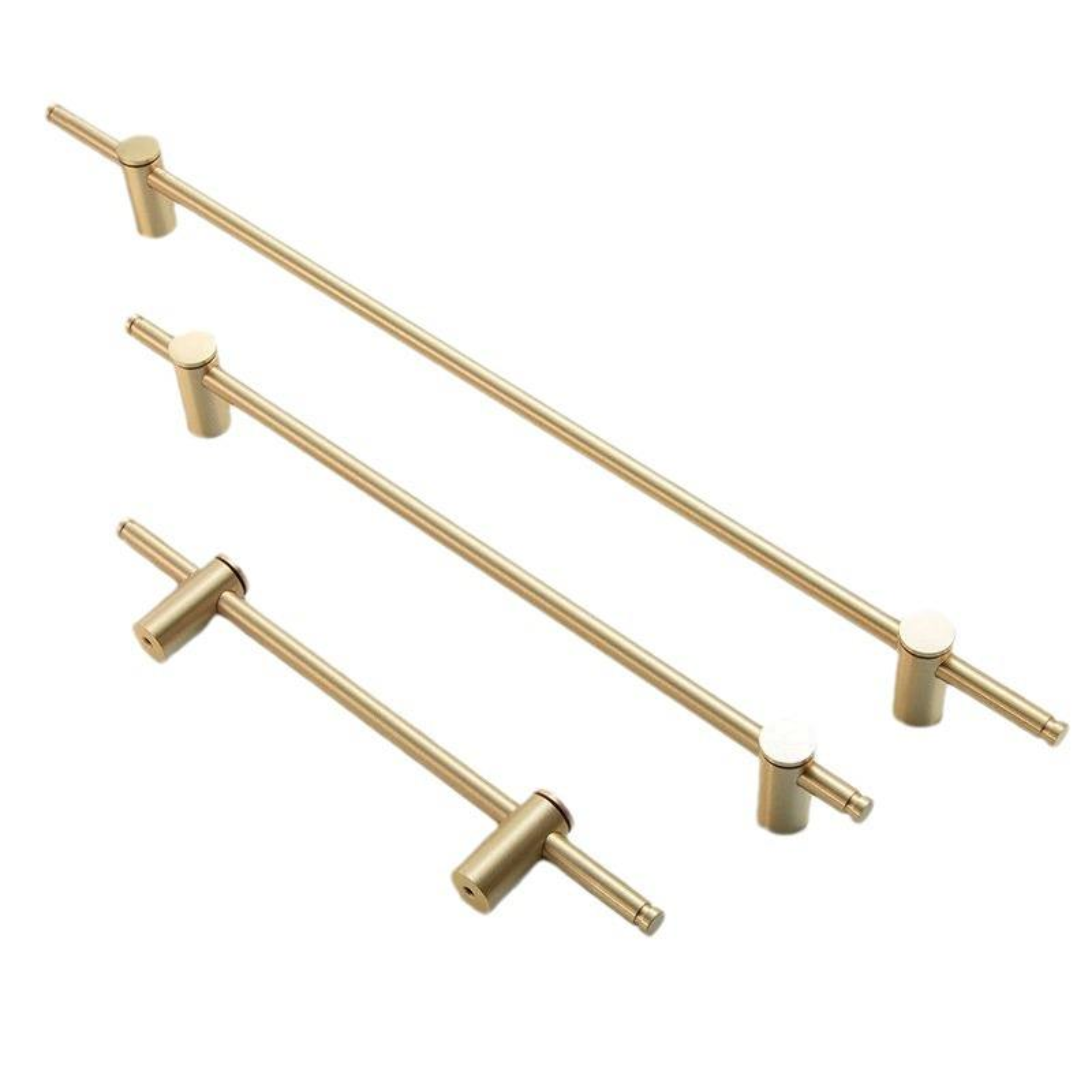 Adjustable solid brass bar handle from Brass Essence collection, featuring a sleek, polished finish and sturdy design.