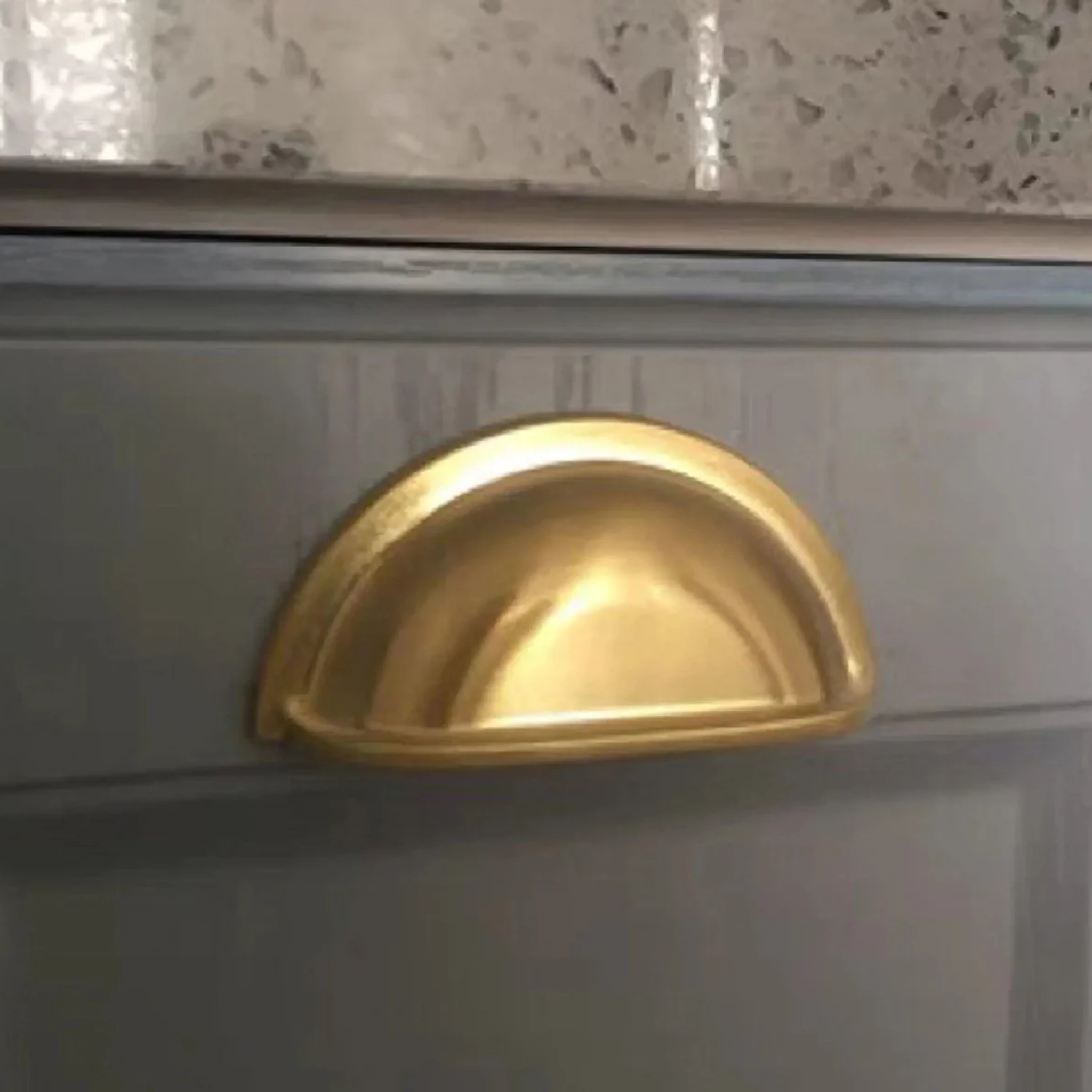 Brass Essence Classic Brushed Zinc Alloy Cup Pull handle with smooth finish and rounded edges, ideal for furniture drawers and cabinets.