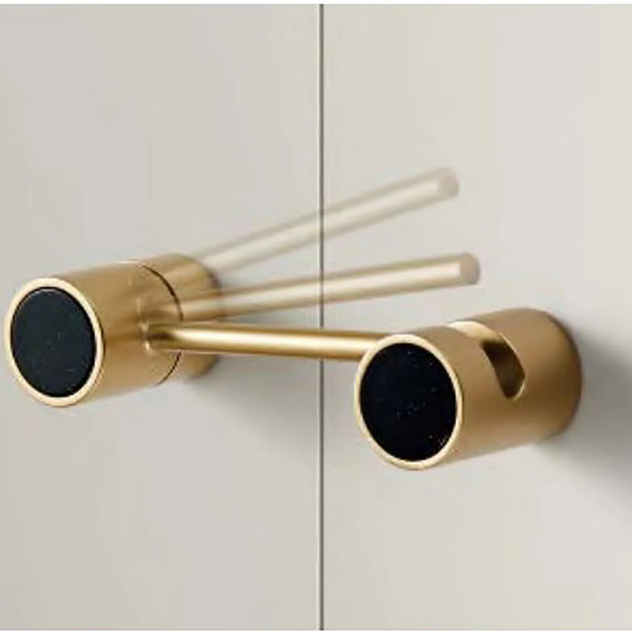 Brass Essence zinc alloy bifocal articulated cabinet pull with dual gripping surfaces and polished finish.