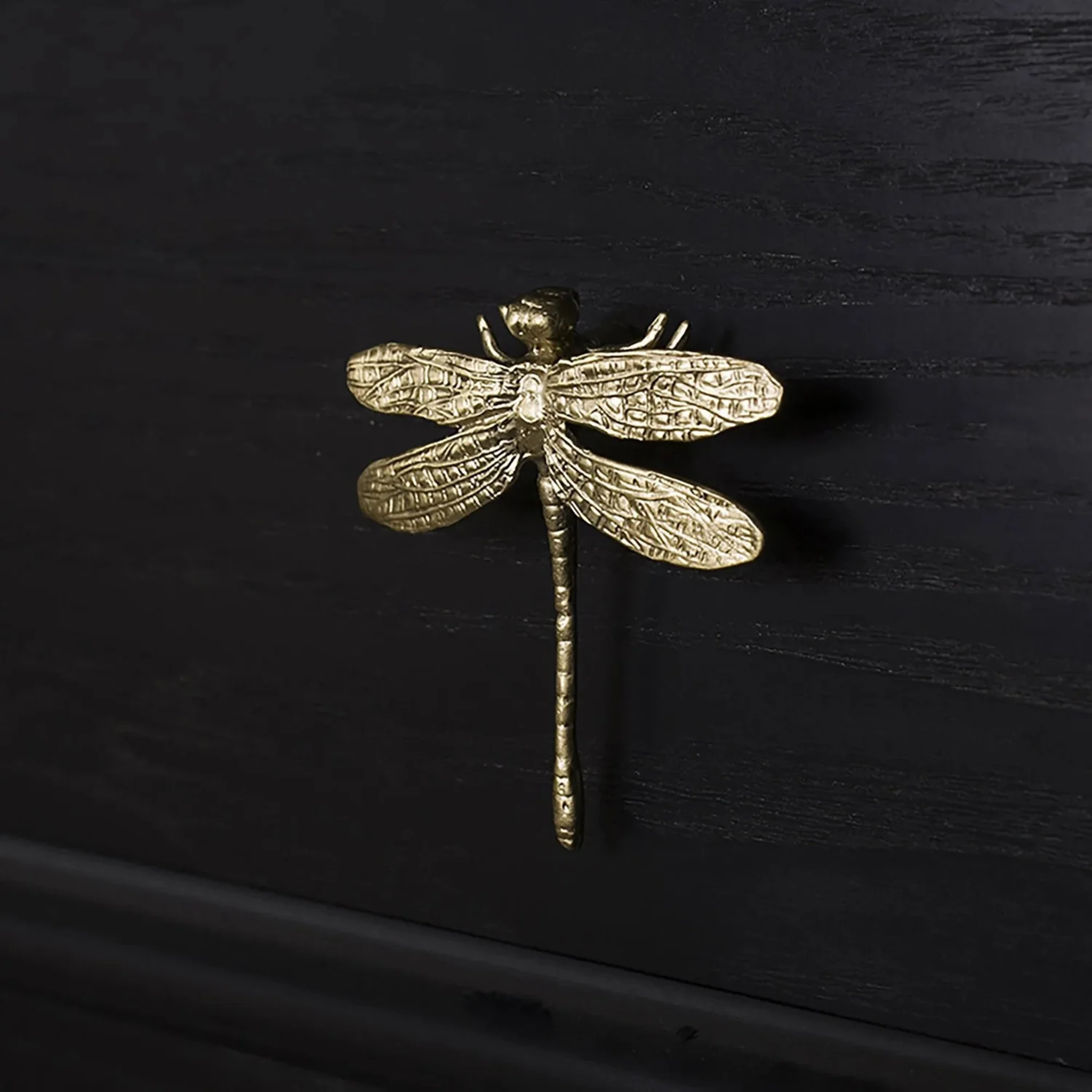 Brass Essence Dragonfly Solid Brass Cabinet Pull with intricate dragonfly design, polished finish, ideal for cabinet hardware.
