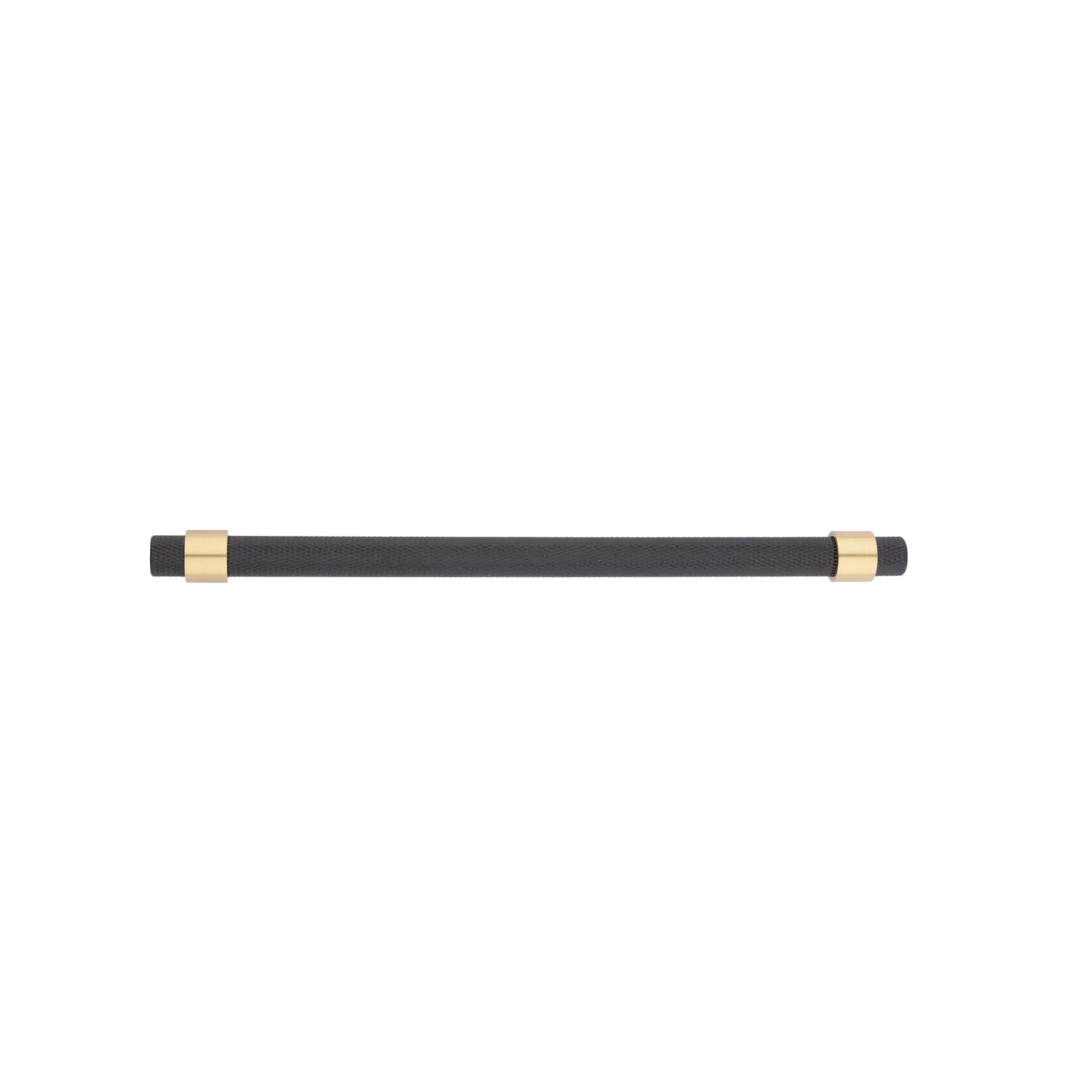 Knurled black and gold T-bar handle from Brass Essence, showing textured grip and polished metal finish for industrial decor.