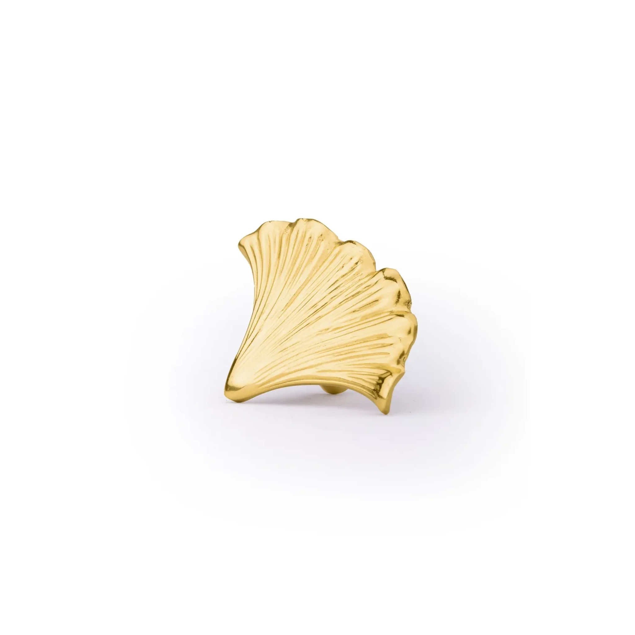 Brass Essence polished gold ginkgo leaf cabinet pull with intricate leaf design for furniture decoration.