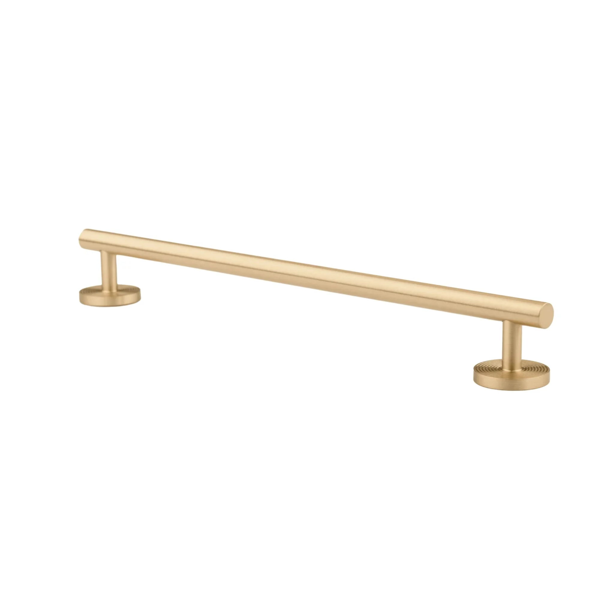 Pair of minimalist brass concentric ring handles from Brass Essence, showcasing sleek, polished design for furniture or cabinets.