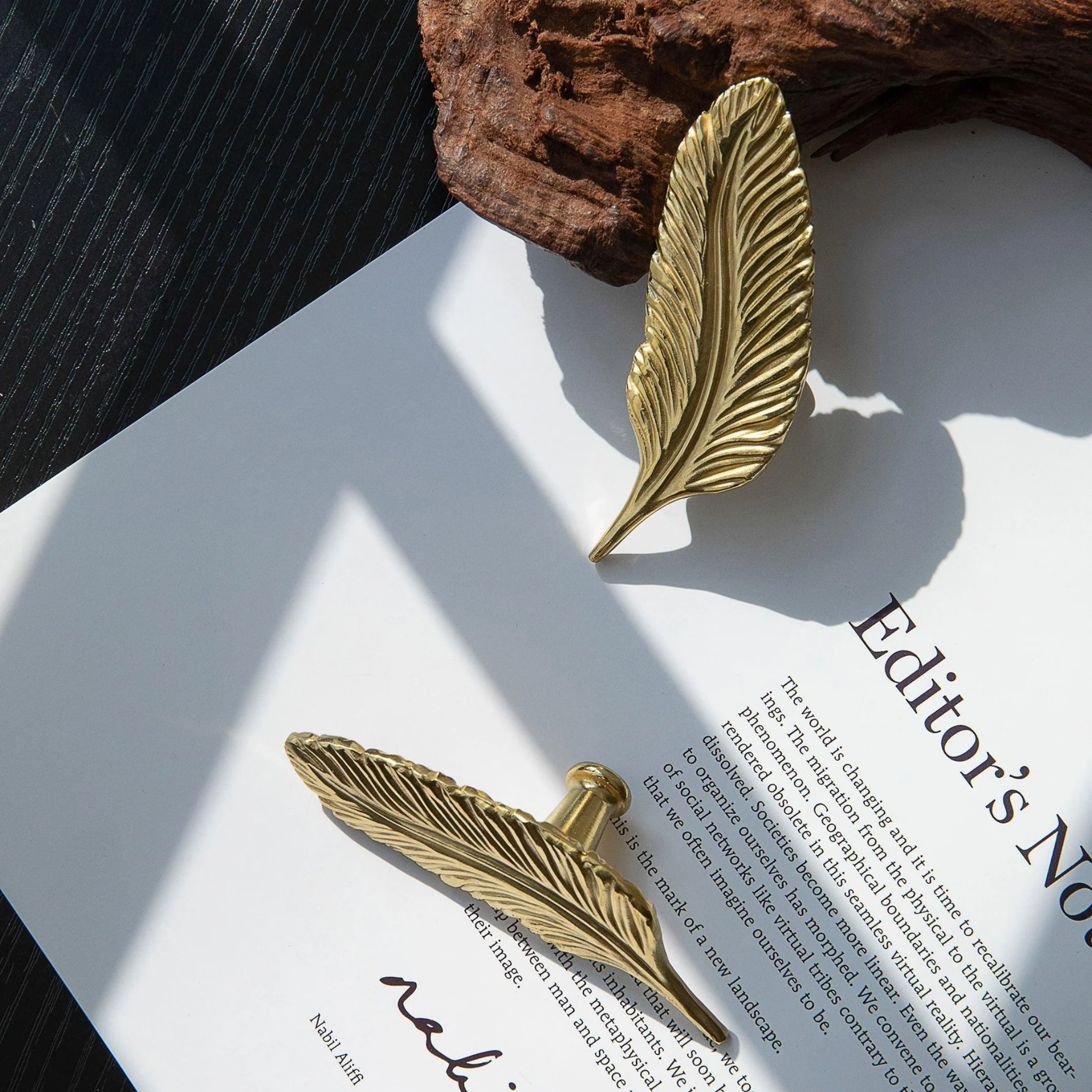 Solid brass leaf cabinet handles by Brass essence, featuring elegant leaf design for left and right drawers or cabinets.