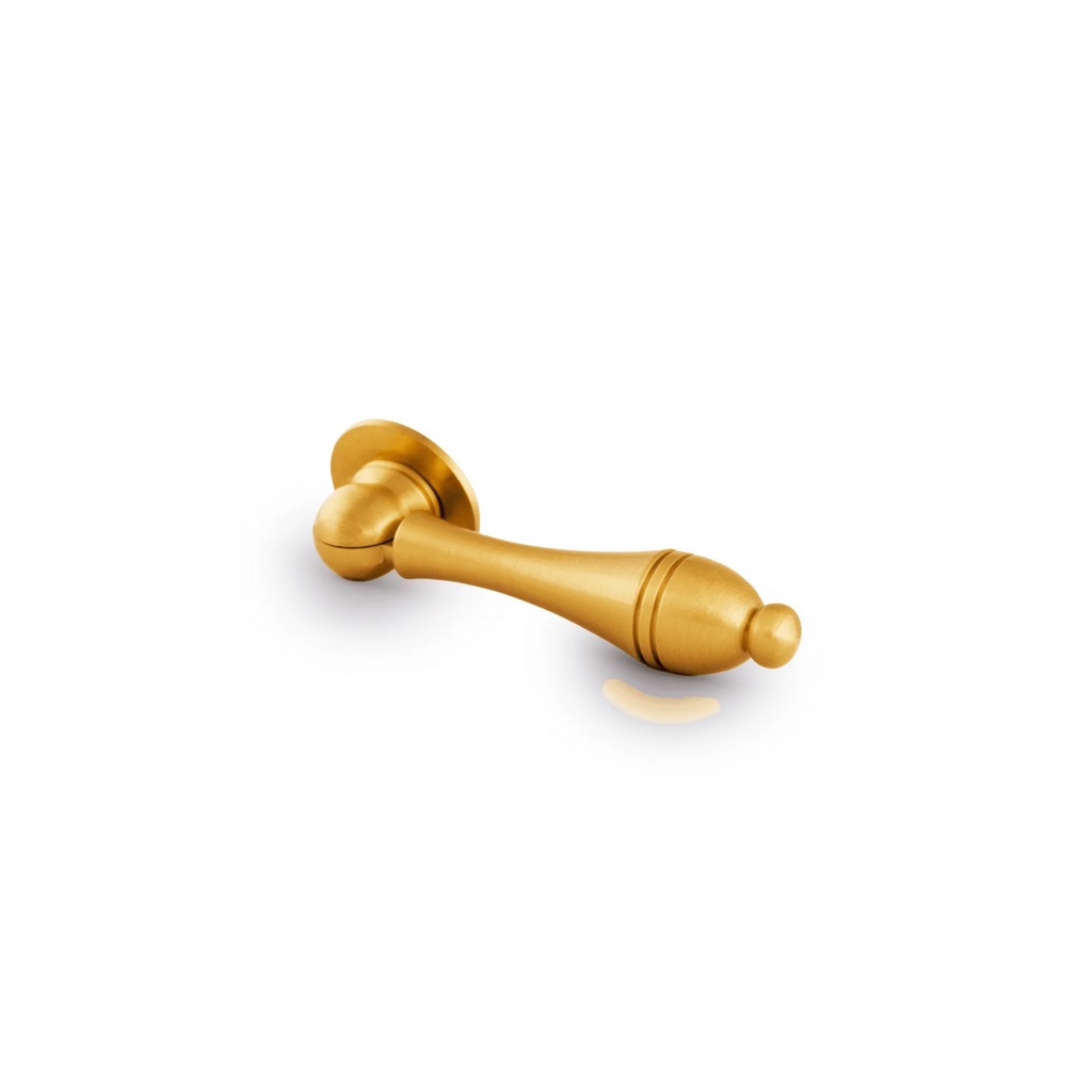 Brass Essence Legacy brushed brass cabinet lever handle with sleek design and smooth finish, suitable for modern cabinetry.