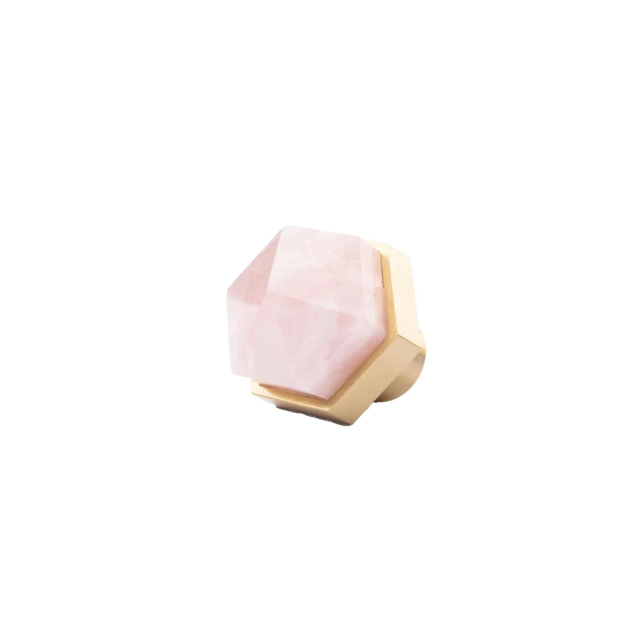 Brass essence Natural Crystal and Brass Hexagon Knob with sleek geometric design and polished brass finish.