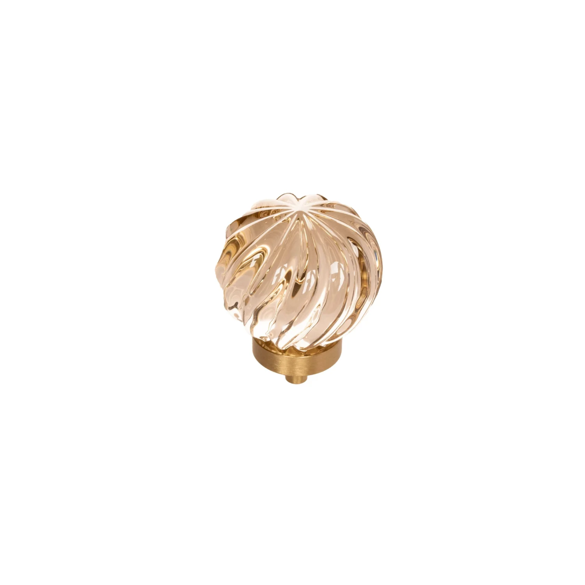 Brass Essence crystal drawer pulls with fluted and smooth design, featuring clear glass accents for elegant furniture hardware.