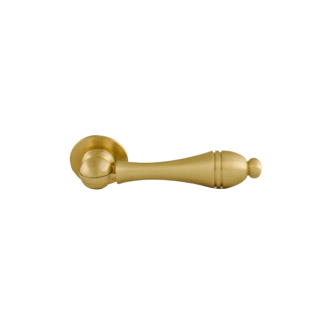 Brass Essence Legacy brushed brass cabinet lever handle with elegant, curved design and polished finish for stylish cabinet doors.