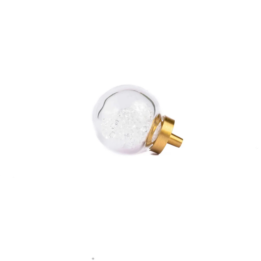 Brass essence Moon Orb Glitter Glass and Brass Knob with a spherical moon design, sparkling glass accents, and brass finish.