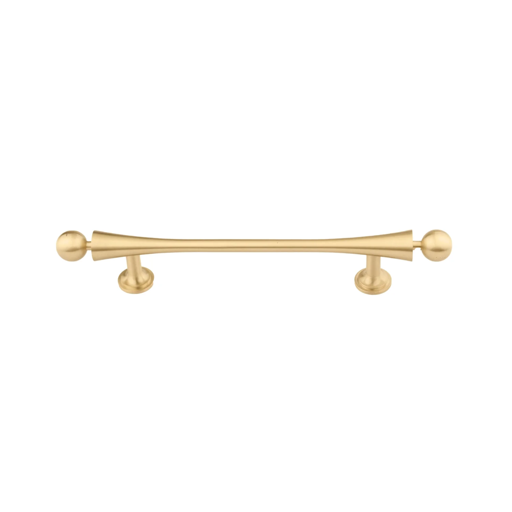Brass Essence Seasaw Hourglass brushed brass cabinet handle with sleek, curved design for modern furniture.