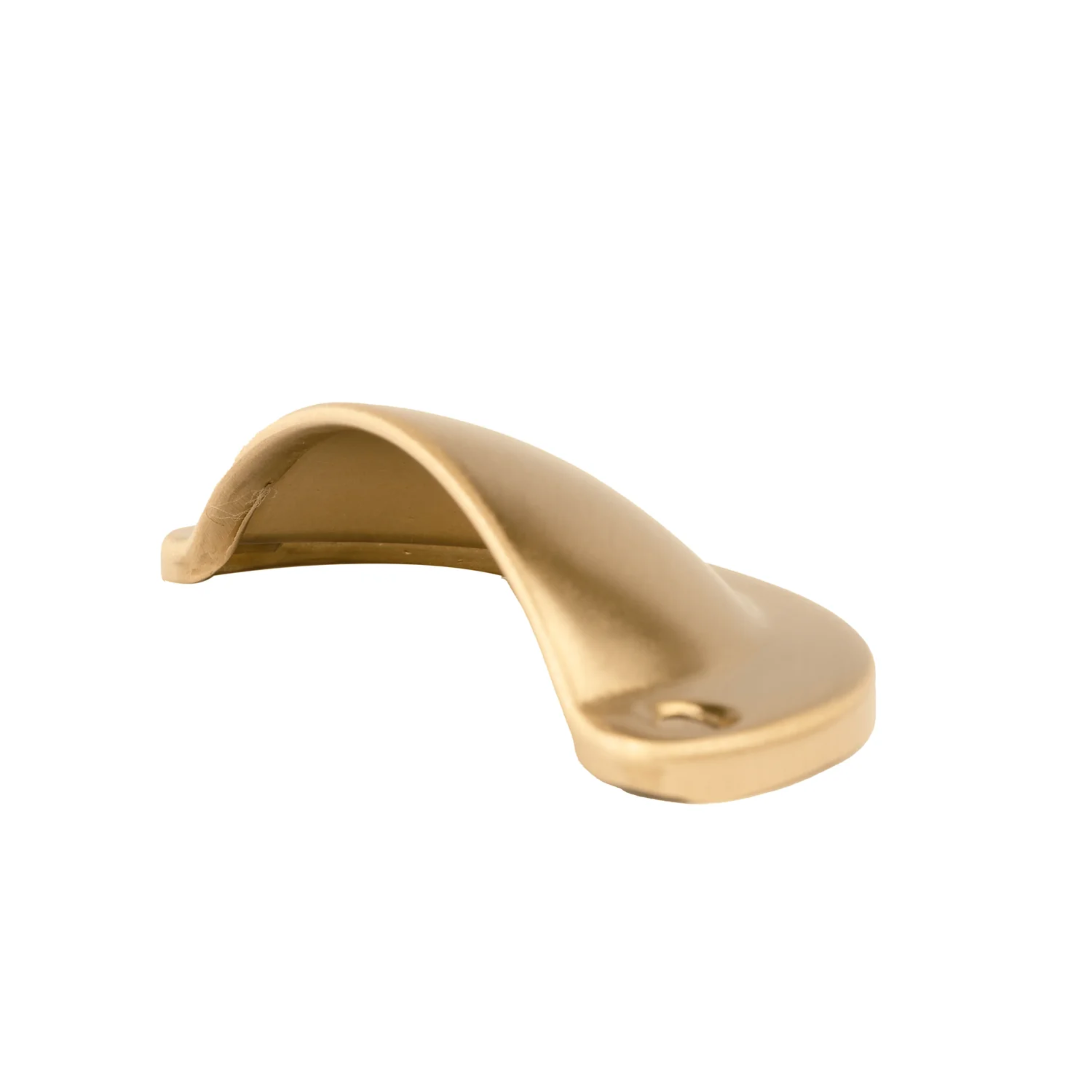 Brass Essence Classic Brushed Brass Shell Pull showing a sleek, brushed brass finish with shell-inspired design details.
