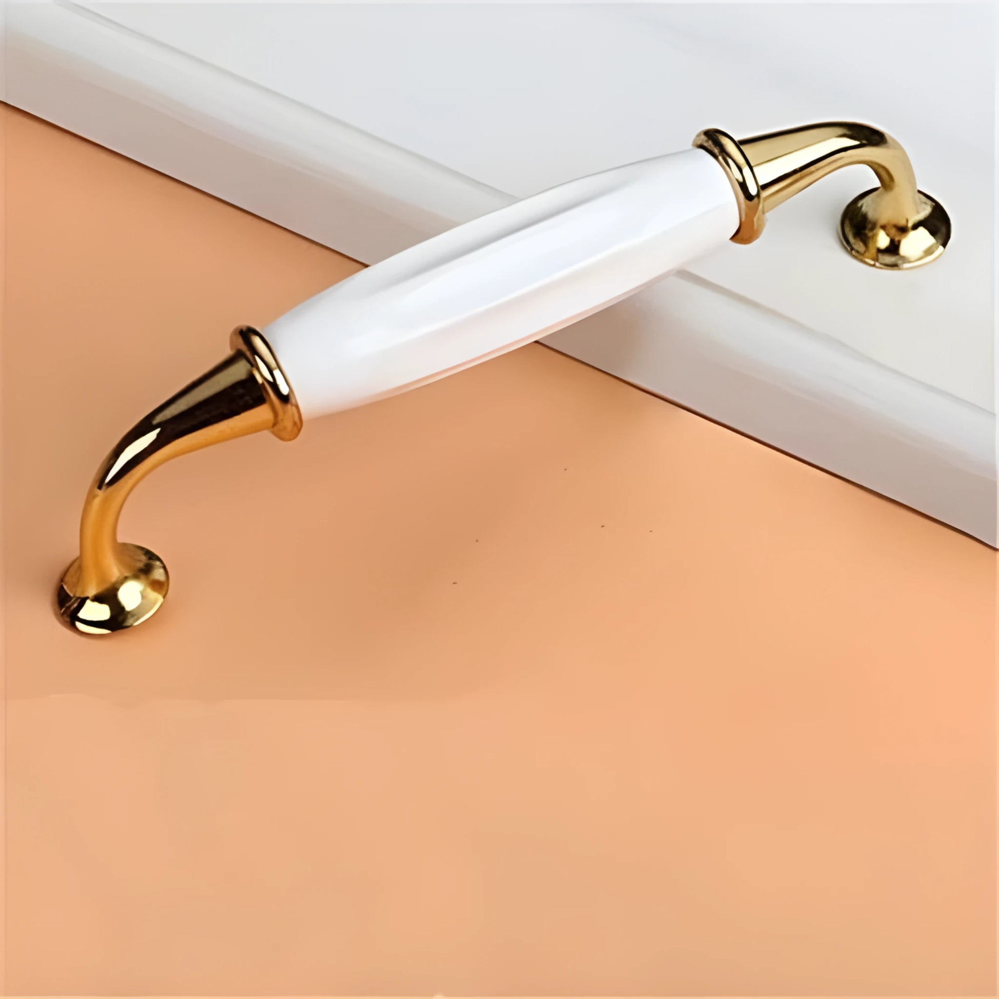 Polished ceramic and zinc cabinet pull from Brass Essence with CR 3030 design, featuring a sleek, modern handle for furniture.