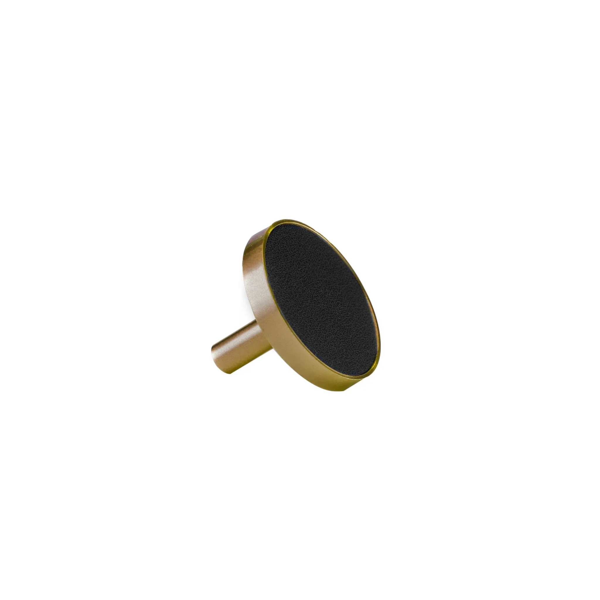 Brass Essence brushed brass and leather round handle with elegant design, showcasing smooth brass finish and sturdy leather grip.