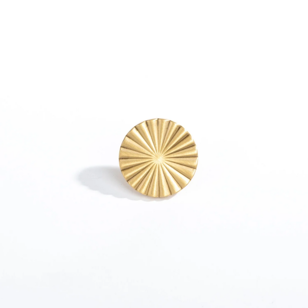 Brass Essence Cherry Blossom Sunburst Brass Knob with intricate floral design, perfect for cabinet or drawer hardware.
