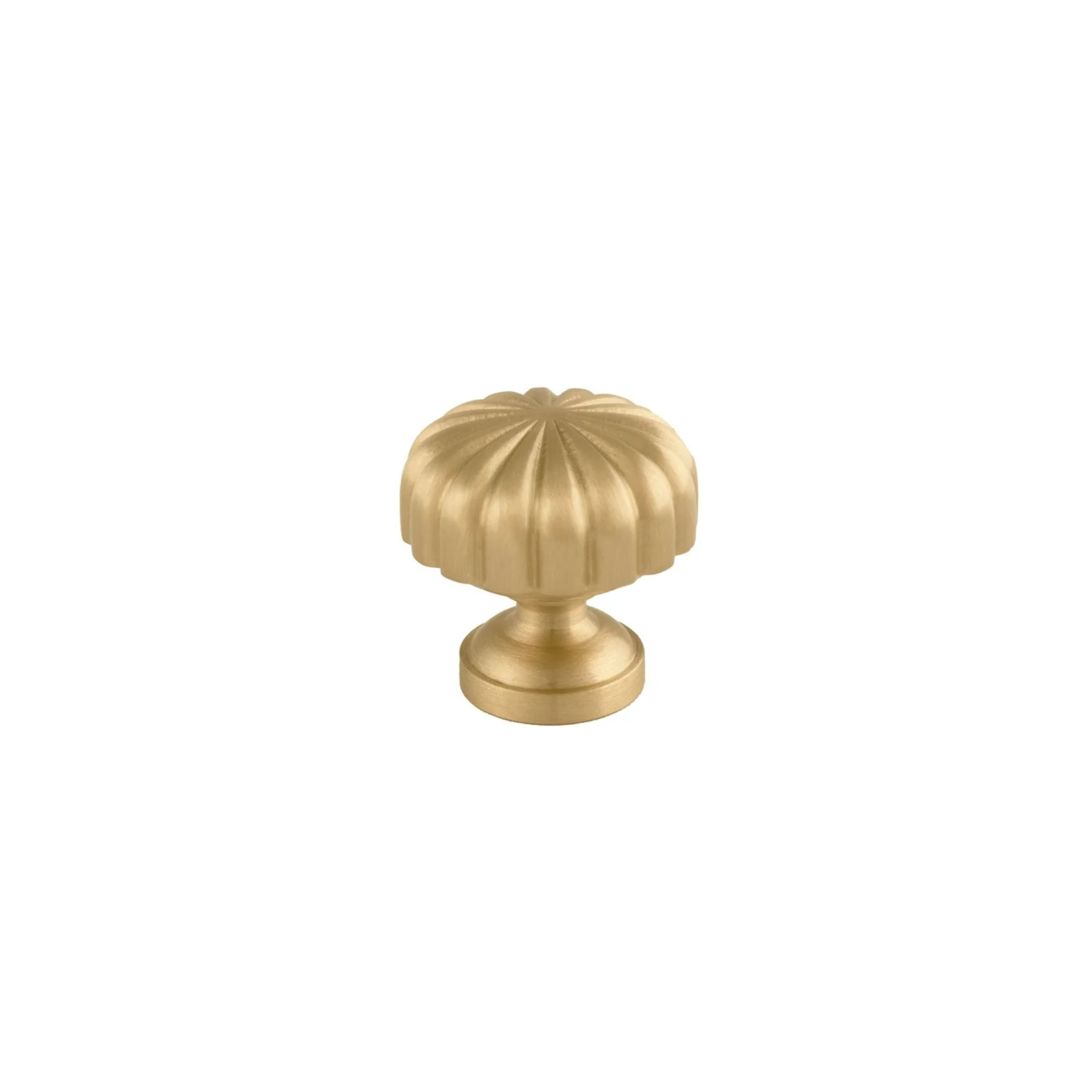 Brass Essence fluted pumpkin solid brass cabinet knob in gold finish, featuring a detailed pumpkin-shaped design for furniture decor.