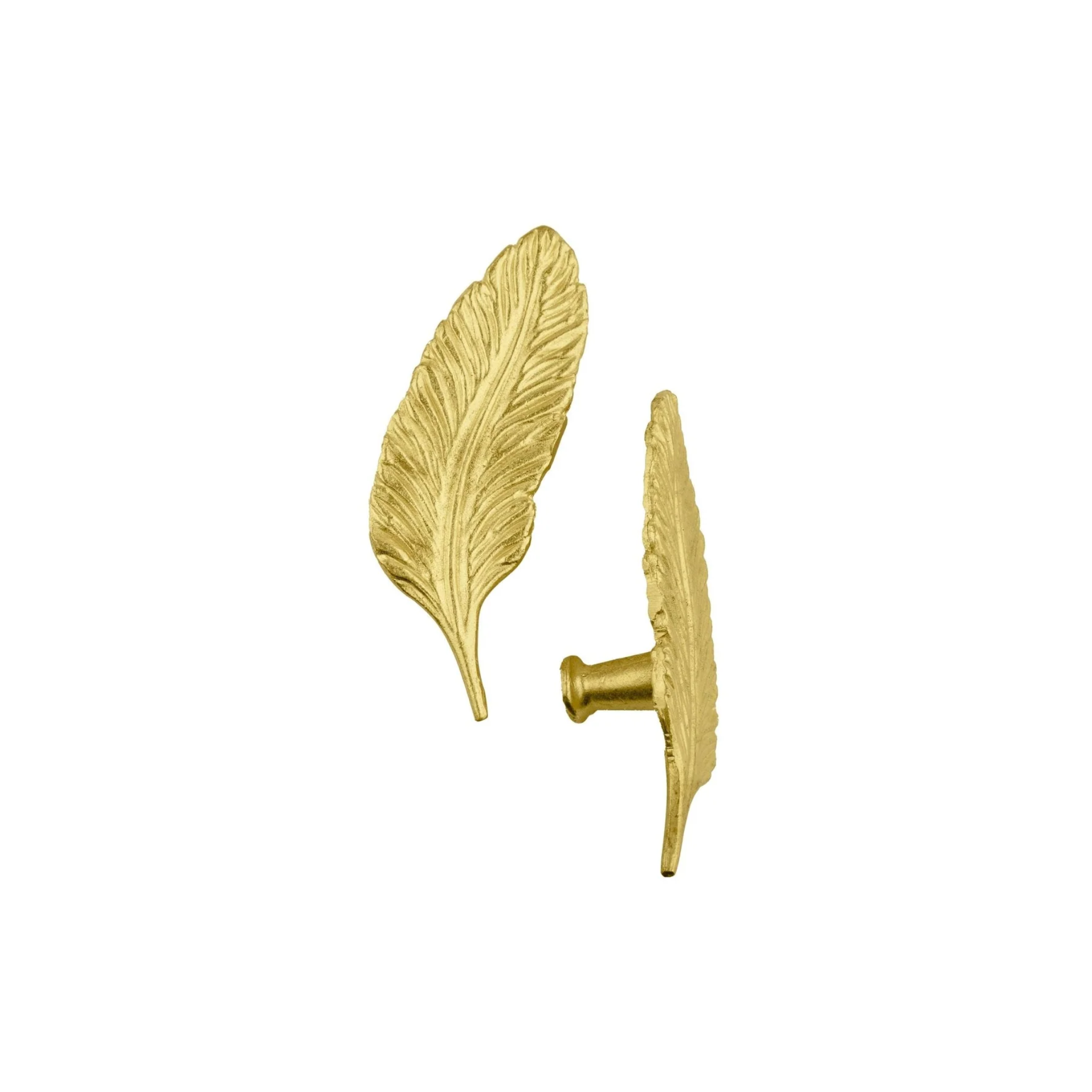 Solid Brass Leaf Cabinet Handles by Brass Essence, left and right designs, with intricate leaf detailing for furniture decor.