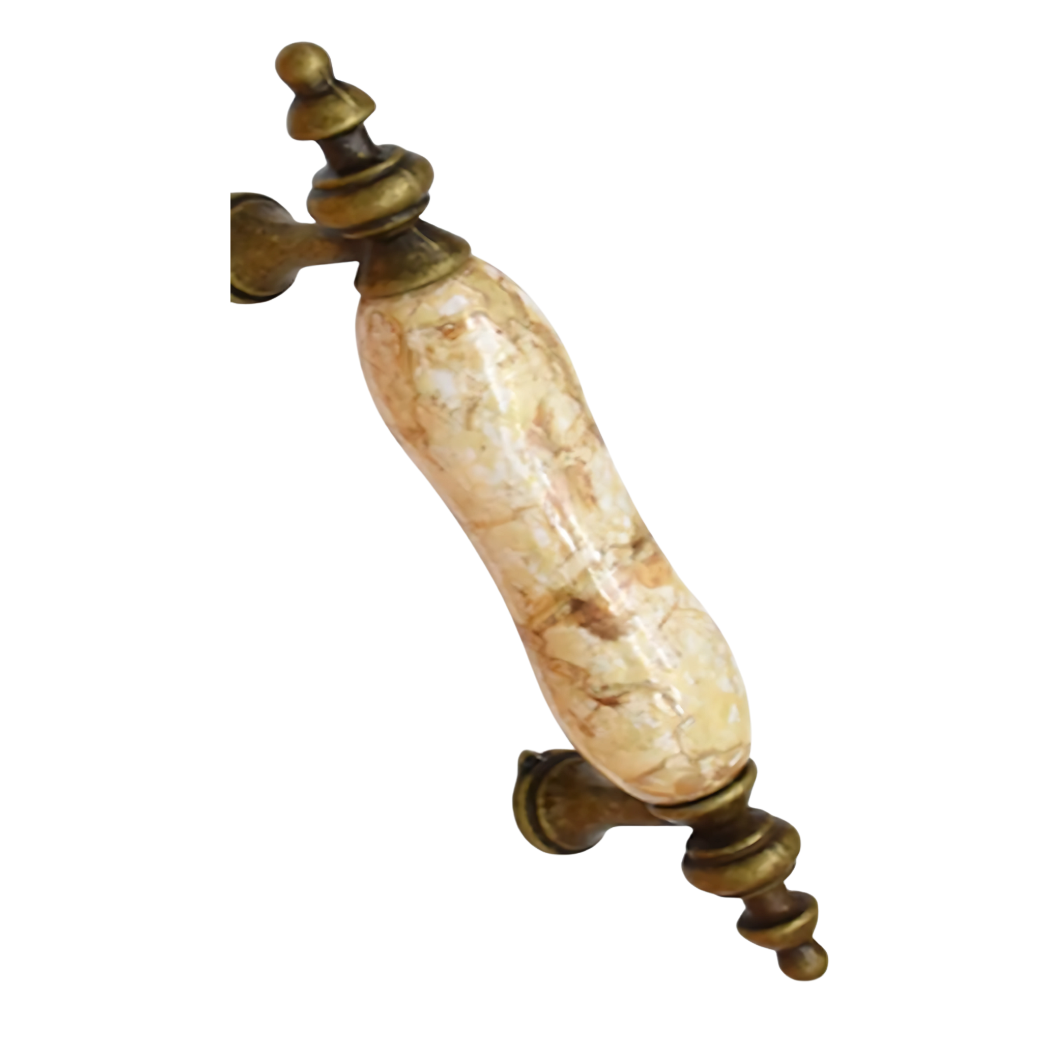 Antique ceramic and zinc cabinet pulls by Brass Essence, featuring a vintage design with intricate detailing.