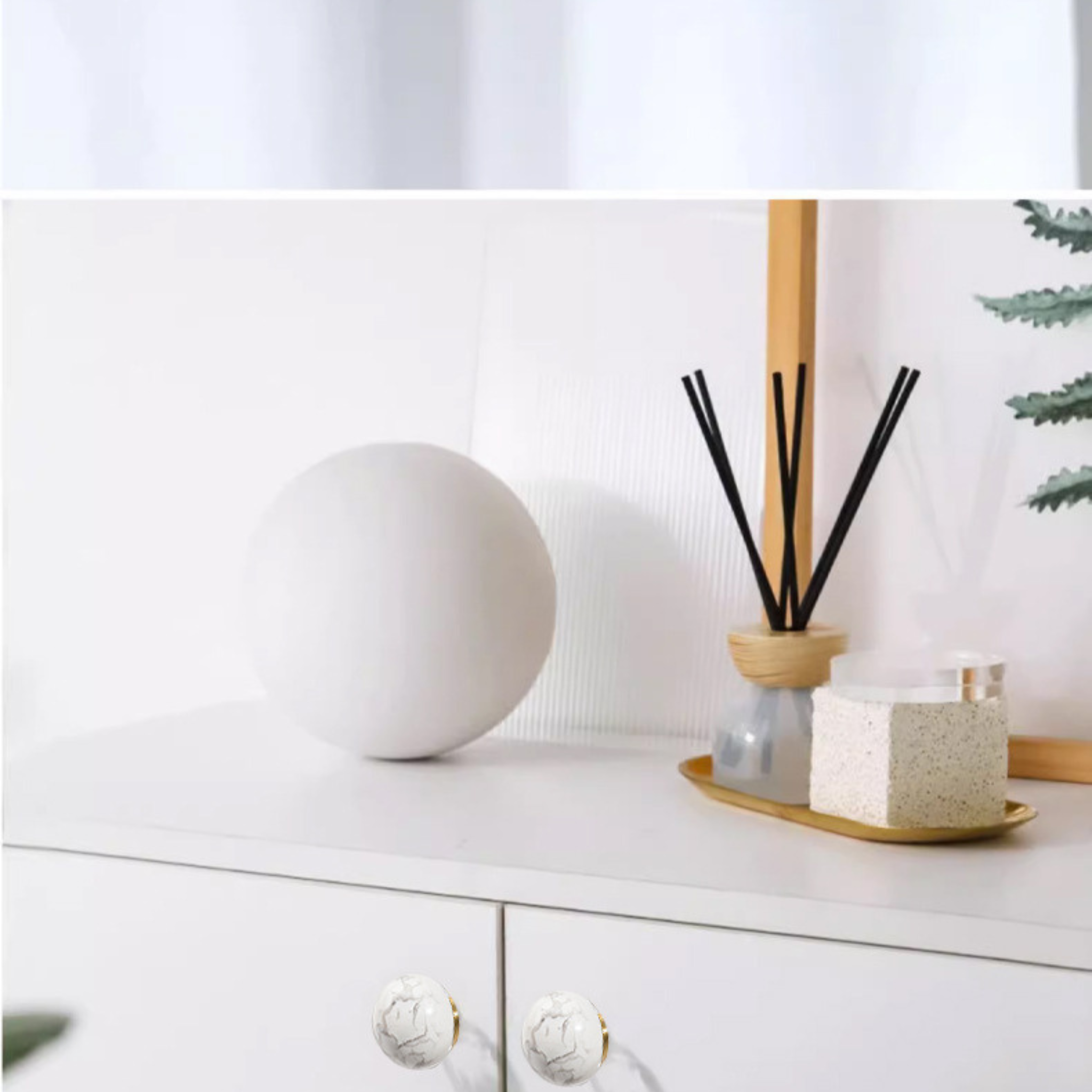 Brass essence natural crystal ball and brass cabinet knob set, featuring a polished crystal sphere and ornate brass hardware.