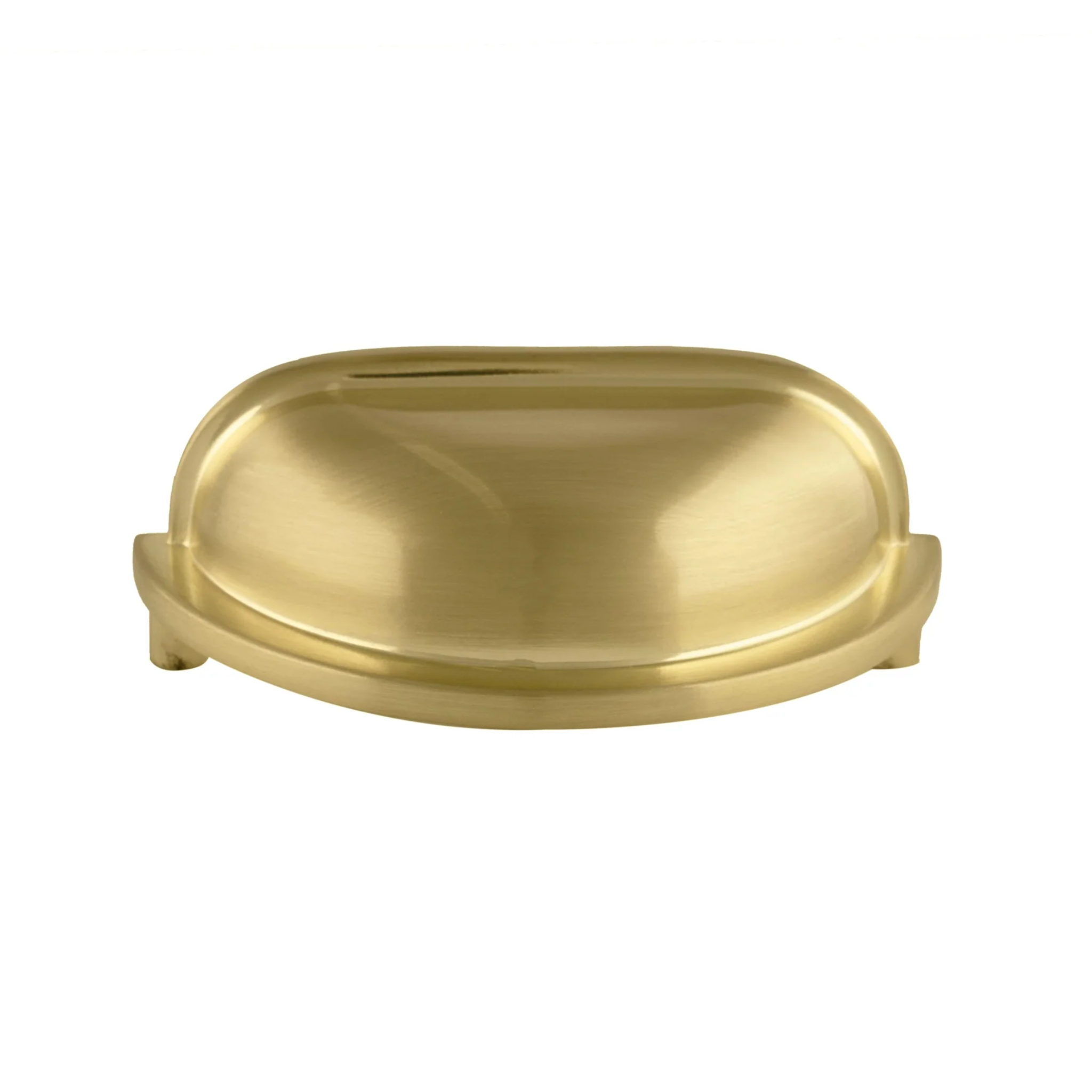 Brass Essence Classic Brushed Zinc Alloy Cup Pull Z-0003 mounted on a cabinet door, showing smooth brushed finish and sturdy design.