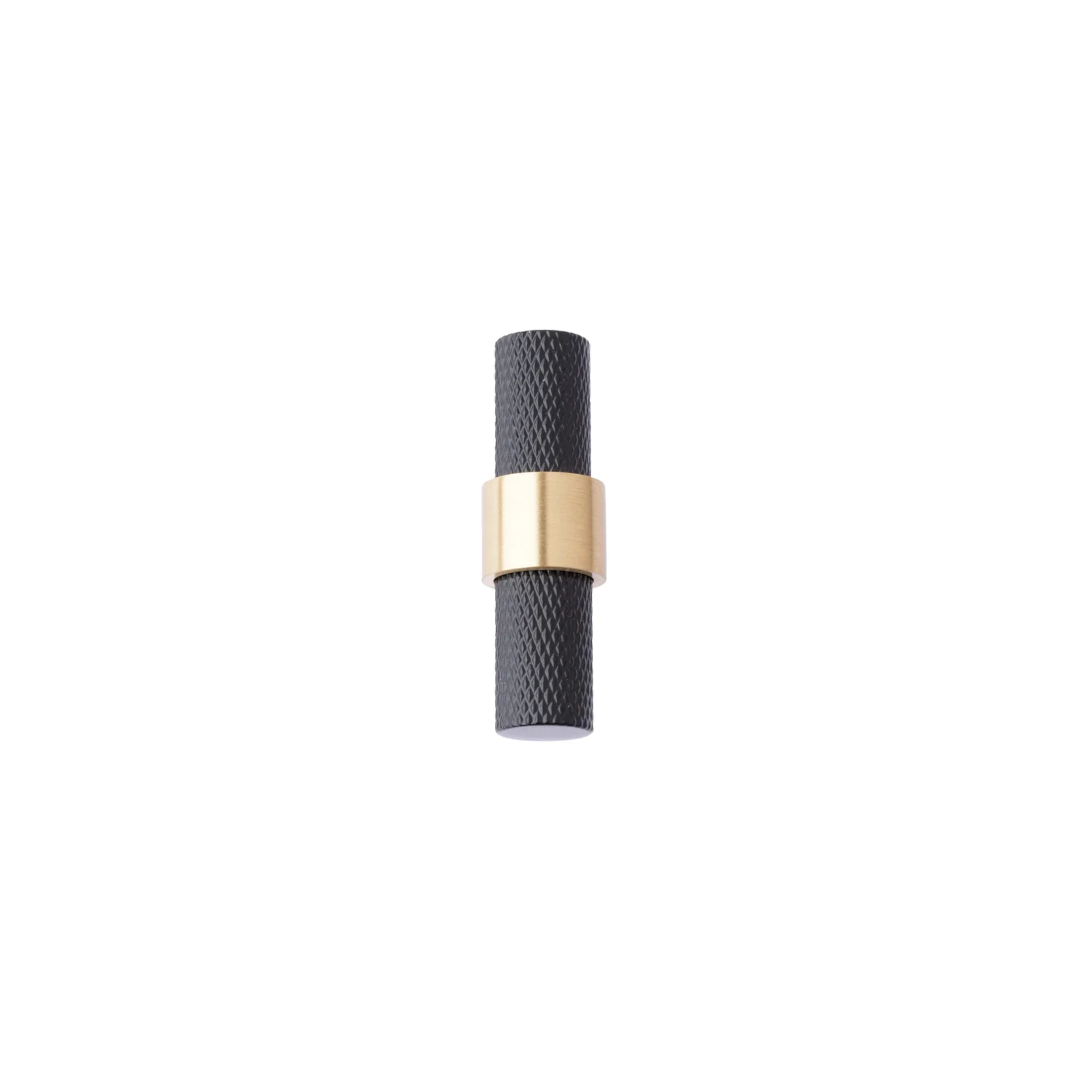 Brass Essence knurled black and gold T-bar handle collection featuring sturdy metal construction and textured grip details.