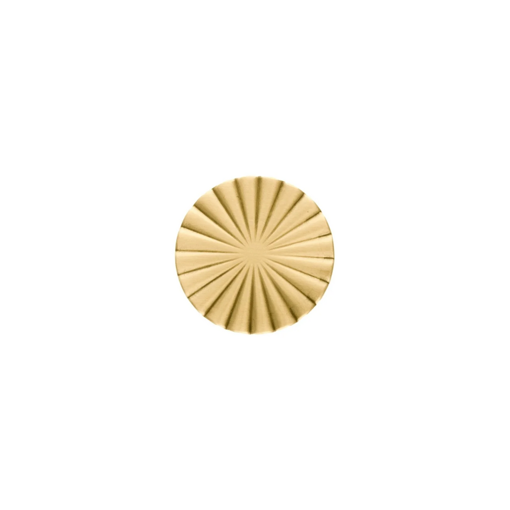 Cherry Blossom Sunburst Brass Knob by Brass Essence, decorative brass drawer handle with intricate floral design.