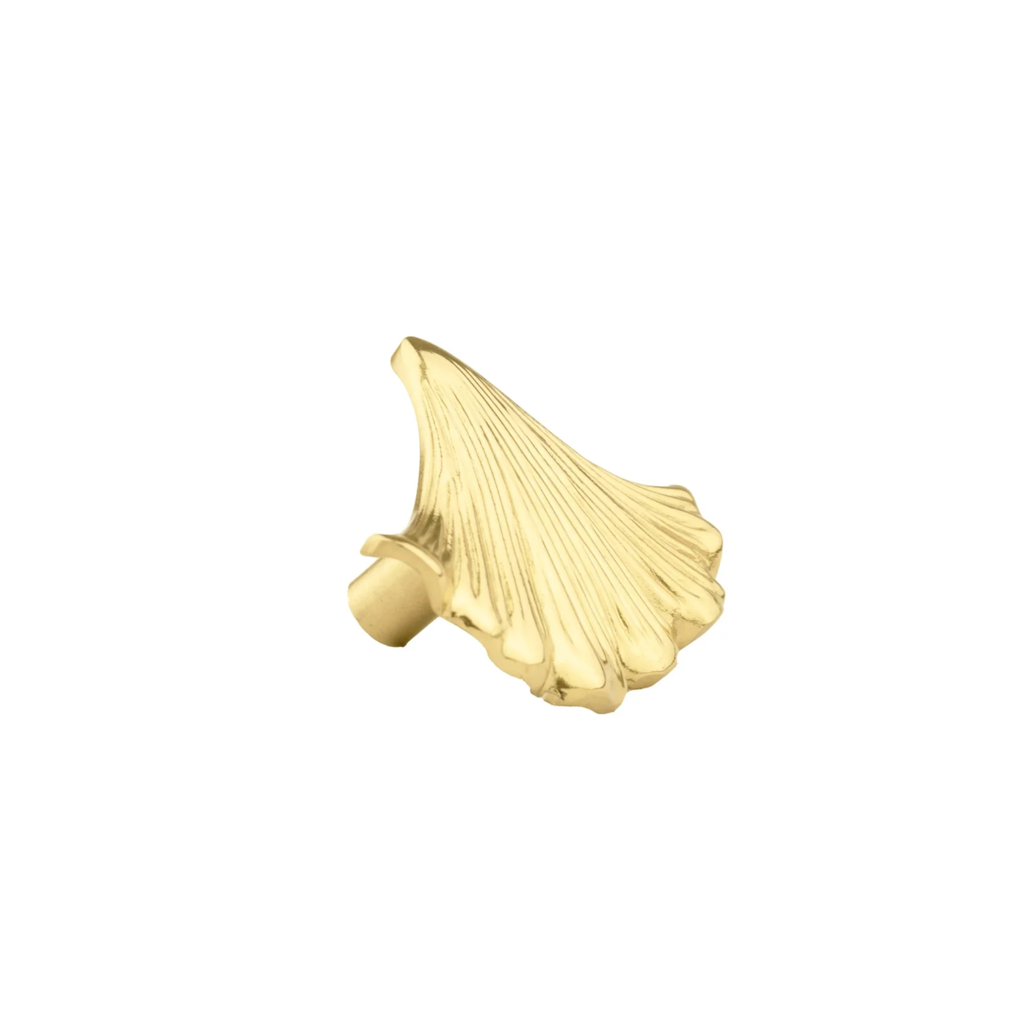 Brass Essence polished gold ginkgo leaf cabinet pull showing detailed leaf design on a sleek hardware handle.
