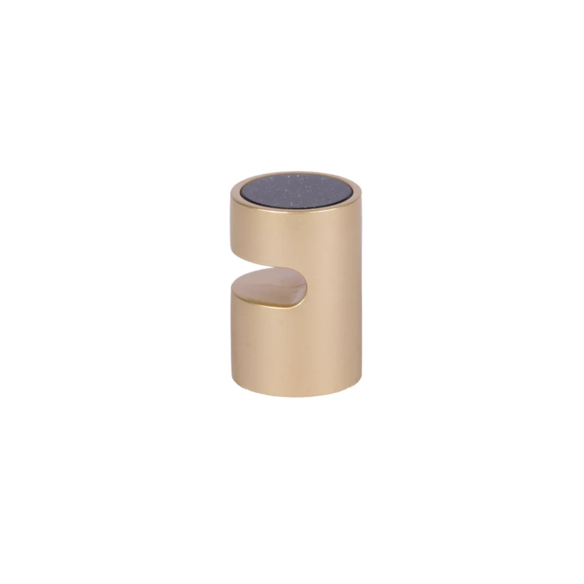 Brass Essence bifocal articulated zinc alloy cabinet pull with dual levels, mounted on a wooden cabinet surface.