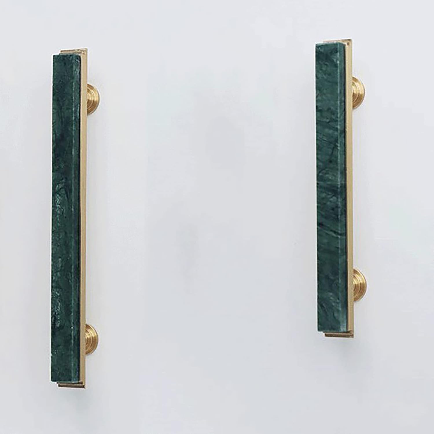 Karish modern white marble and brass T-bar handle by Brass Essence, showcasing sleek design and polished finish.