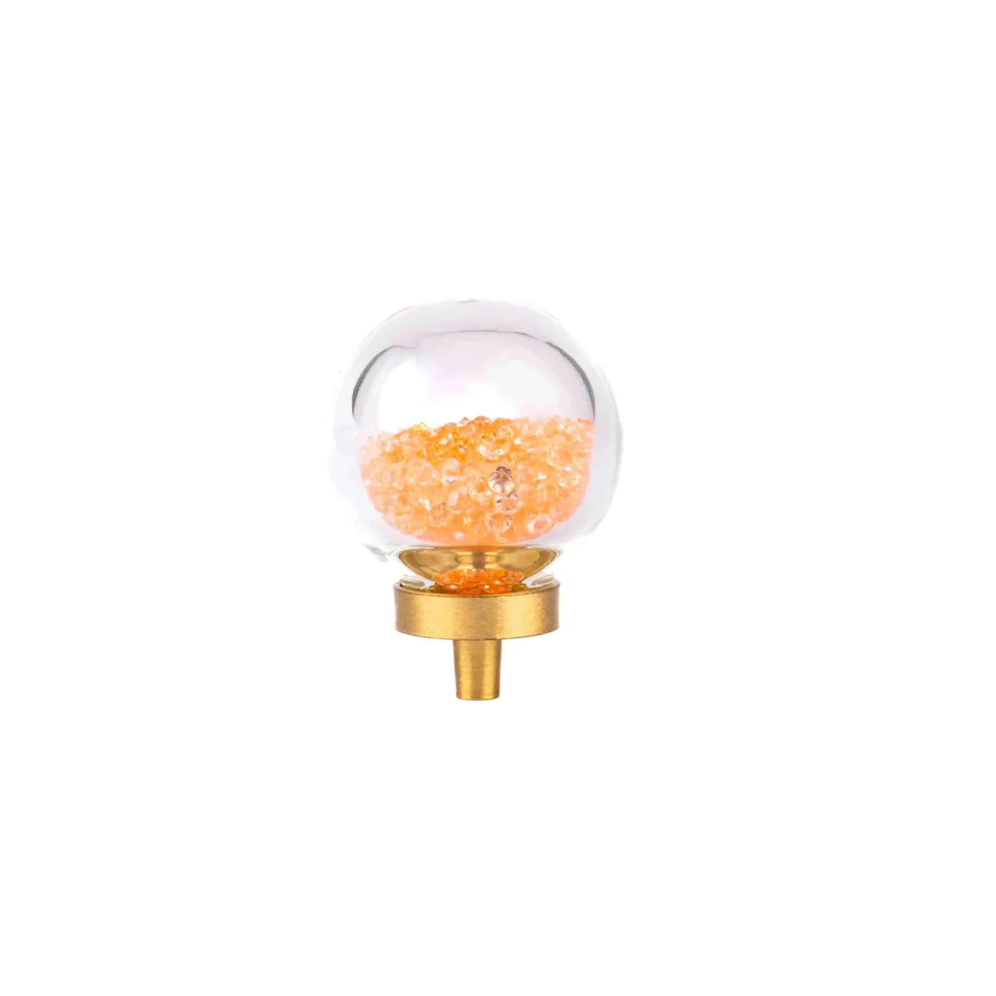 Brass essence Moon Orb glitter glass and brass knob with celestial moon design, shiny surface, and decorative brass base.