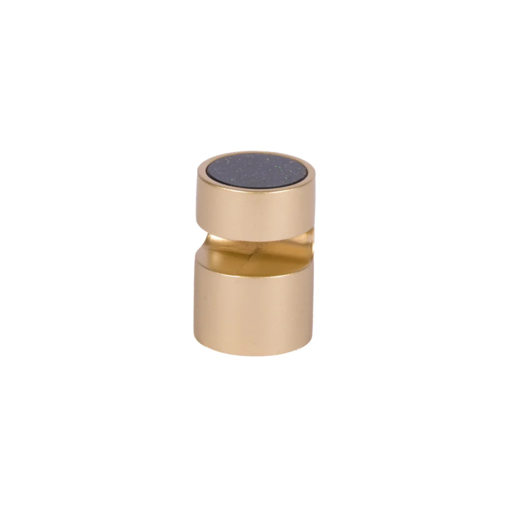 Brass Essence bifocal articulated zinc alloy cabinet pull with dual-function design, mounted on a cabinet door.