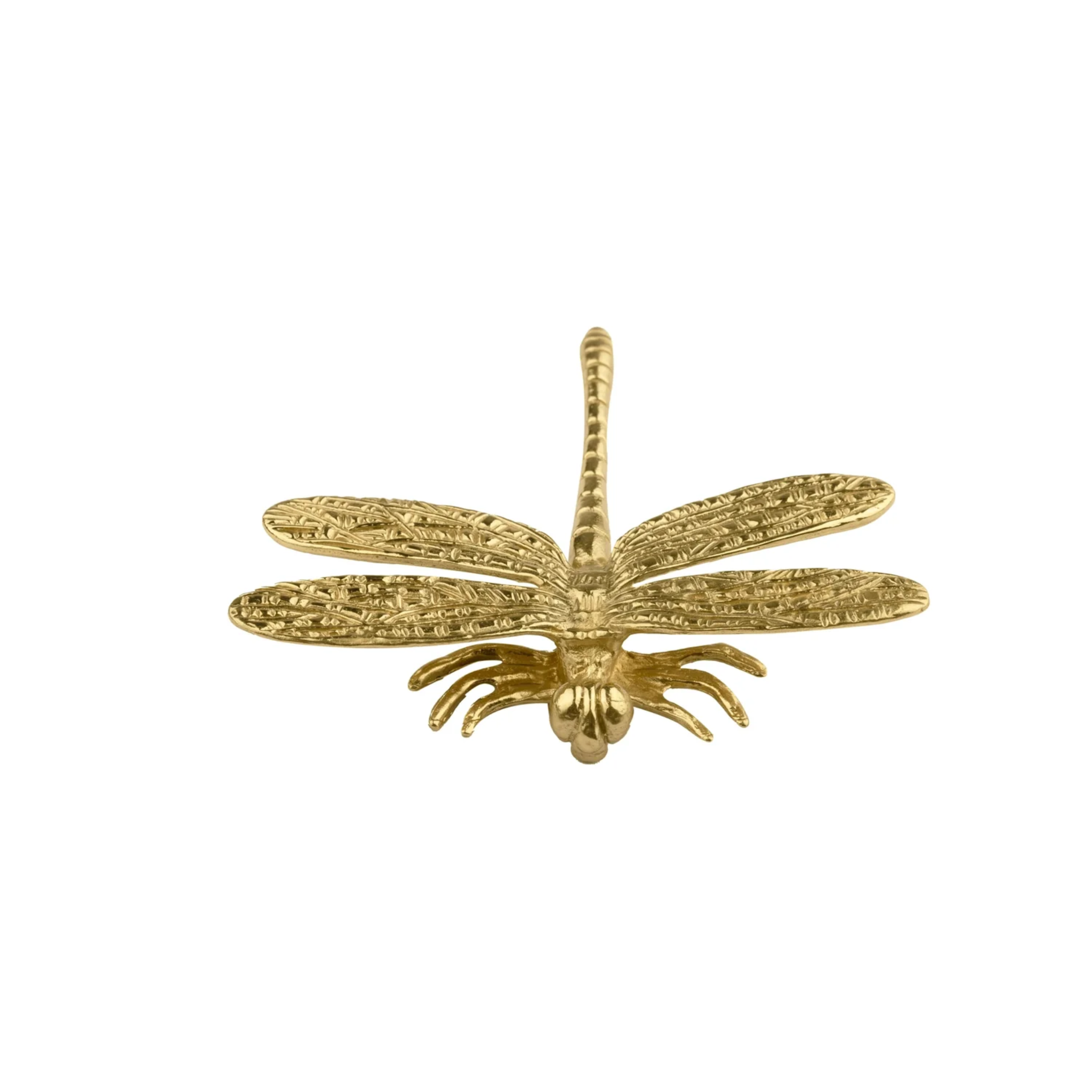 Brass Essence Dragonfly Solid Brass Cabinet Pull with detailed dragonfly design, polished finish for elegant furniture hardware.