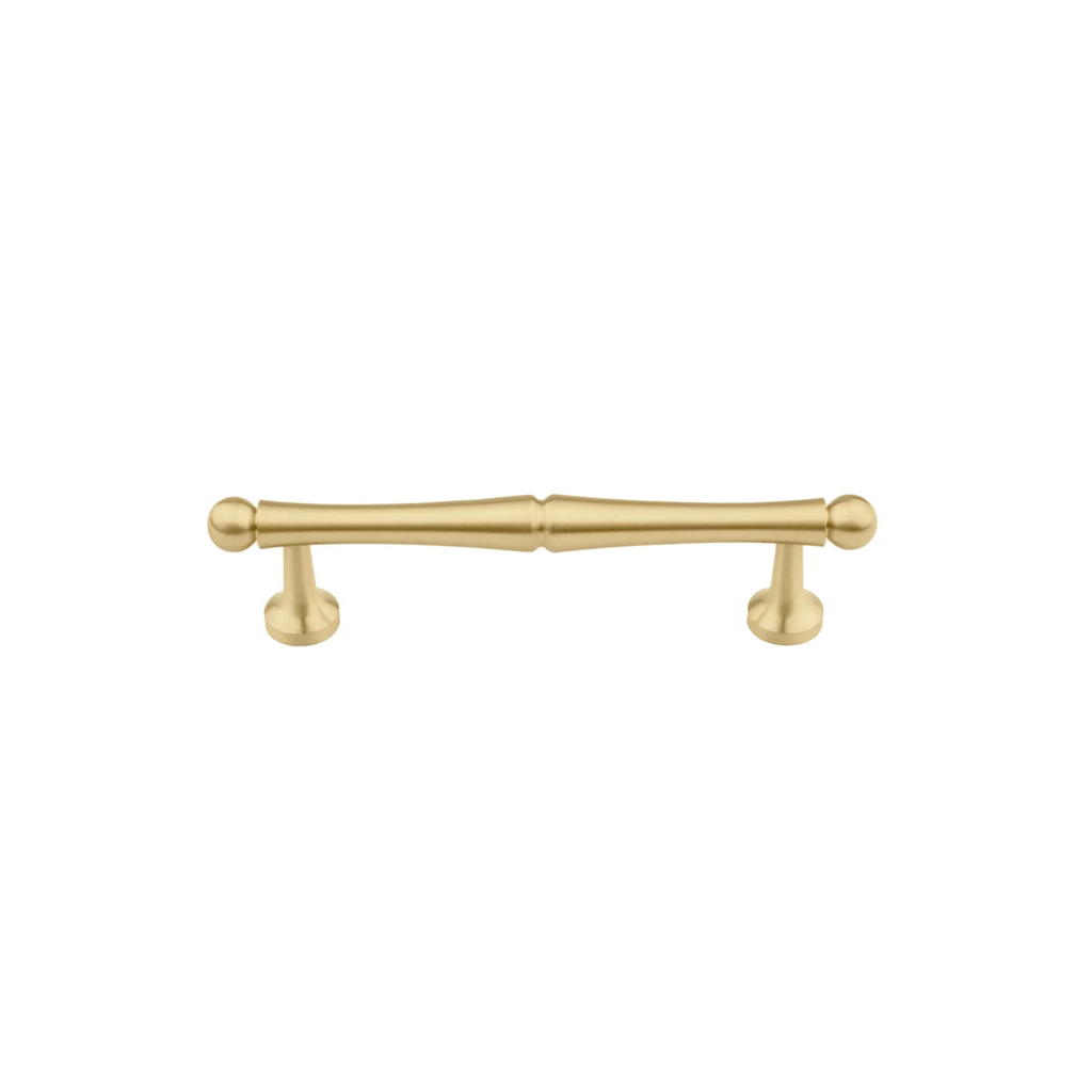 Nishilia tapered brass cabinet handle from Brass Essence collection, showcasing a sleek, polished brass finish and tapered design for furniture.