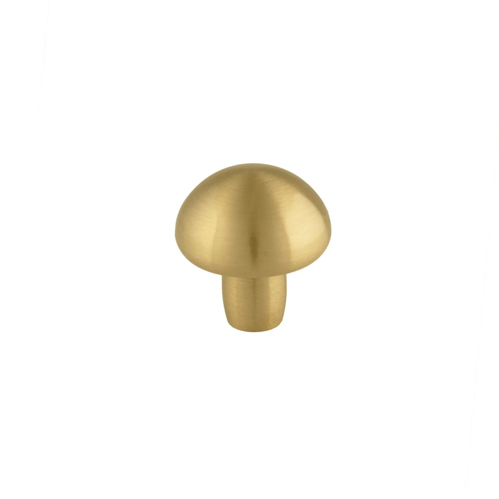 Brass essence mushroom solid brass cabinet knob with a smooth, rounded design and polished finish for furniture decoration.
