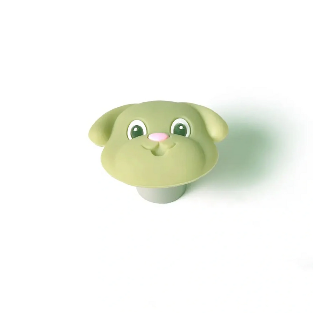 Brass essence Soft-Touch Puppy silicone cabinet knob in soft pink with a cute puppy design, ideal for kitchen or furniture drawers.