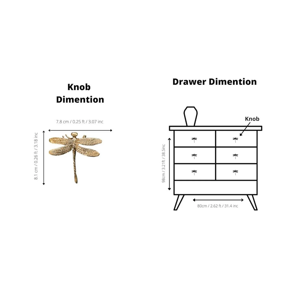 Brass Essence Dragonfly solid brass cabinet pull with detailed dragonfly design on a polished finish, ideal for vintage furniture.
