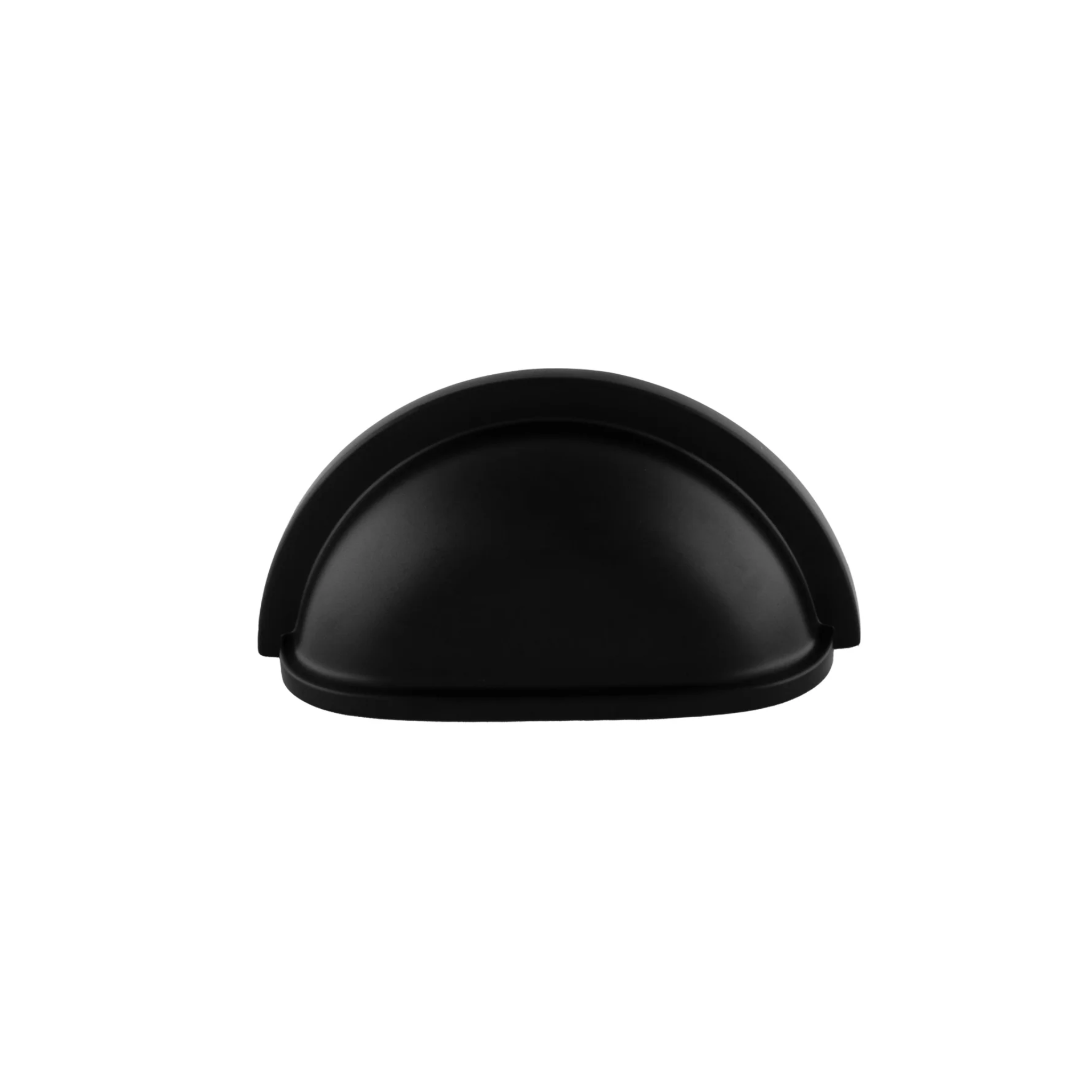 Brass Essence classic brushed zinc alloy cup pull handle mounted on a drawer or cabinet.