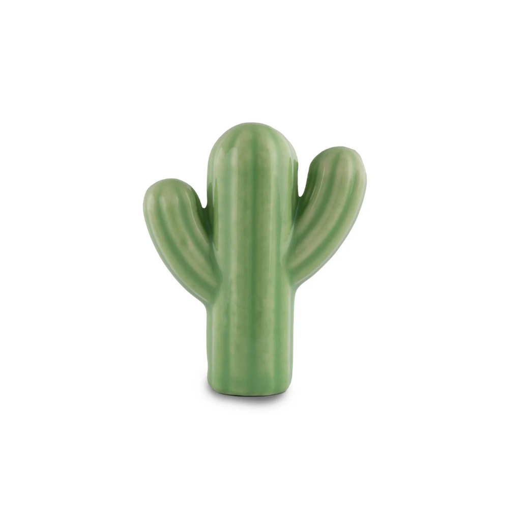 Brass Essence ceramic cactus cabinet knob with green and white cactus design, decorative handle for furniture drawers and cabinets.