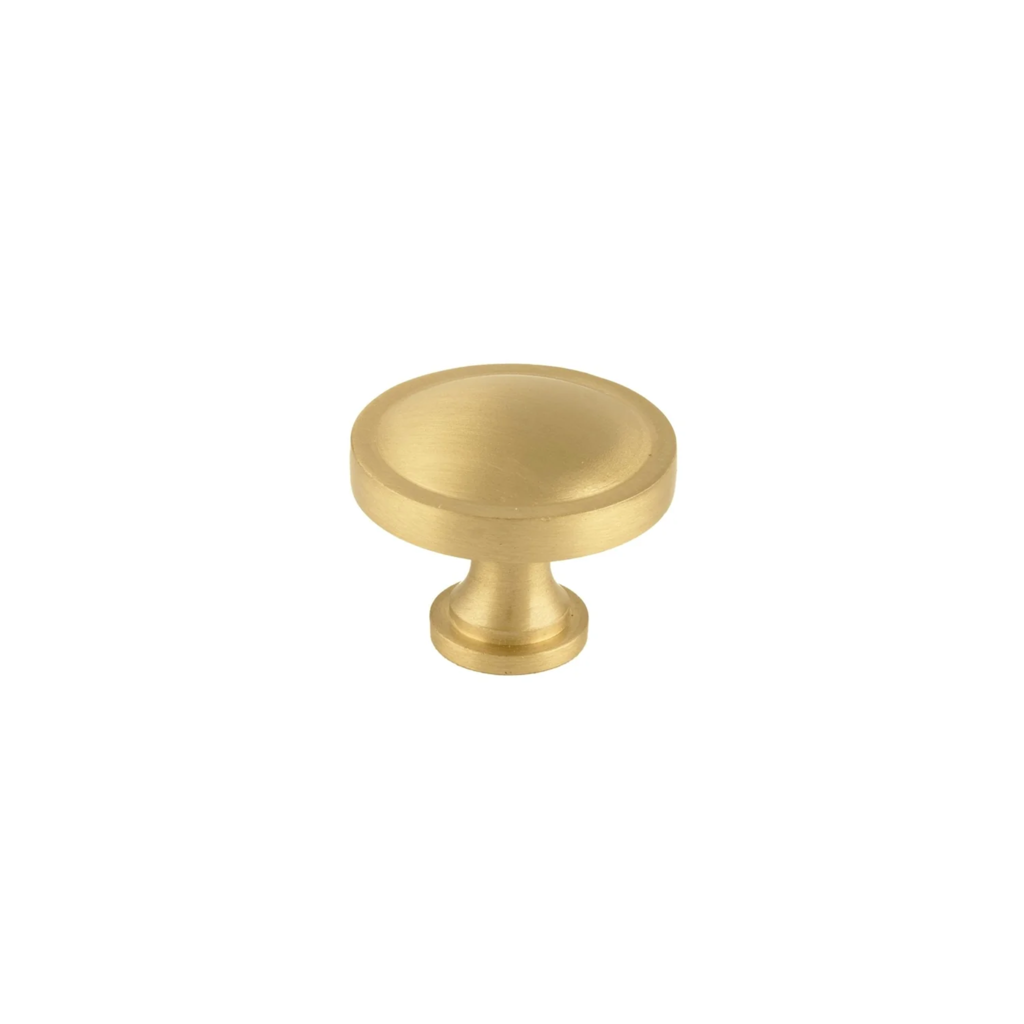 Brass Essence Krisha brushed brass round knob with smooth finish, suitable for cabinets and furniture.