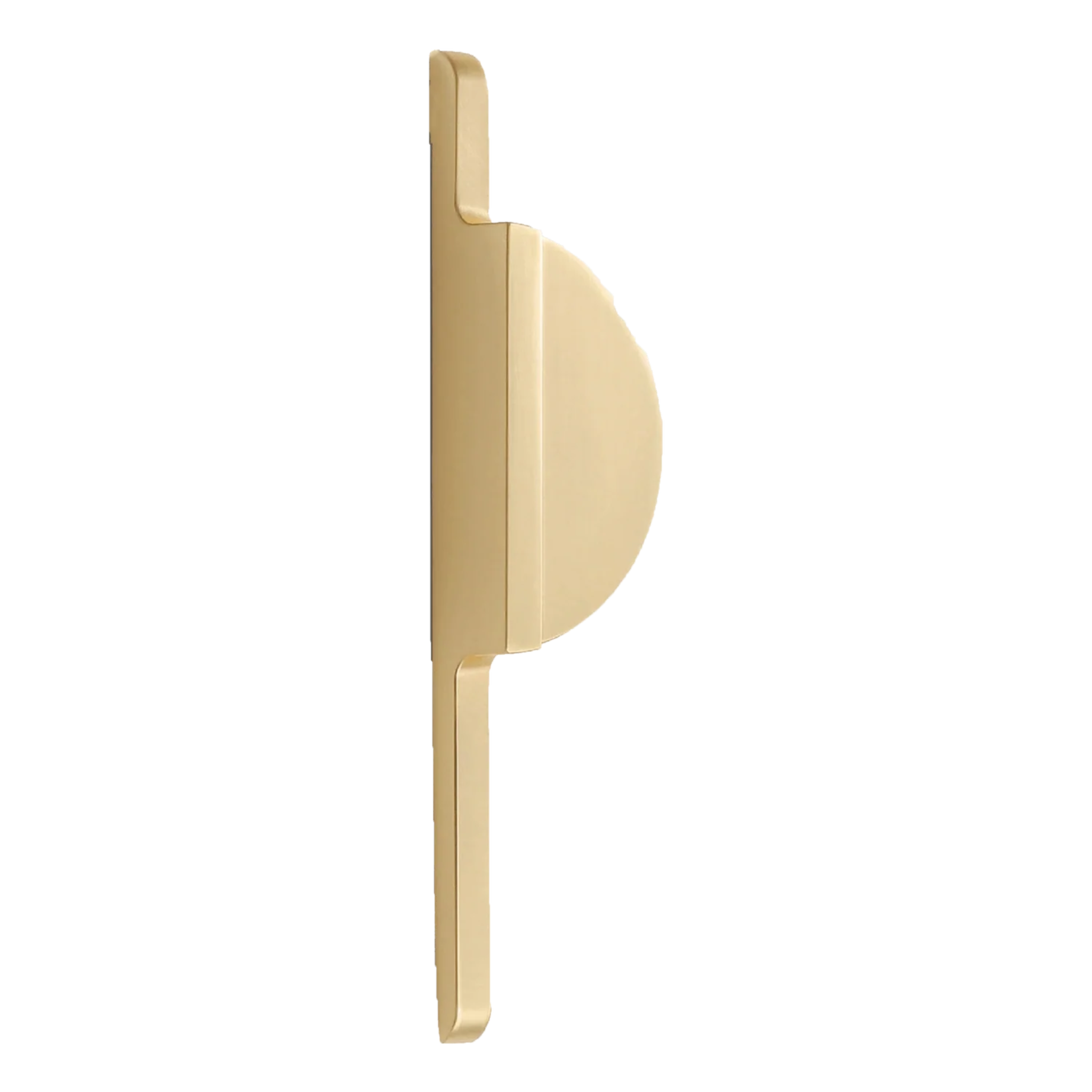 Brass Essence Hemi Cycle Zinc Half-Circle Pull handle with round shape and metallic finish, suitable for furniture or cabinetry.